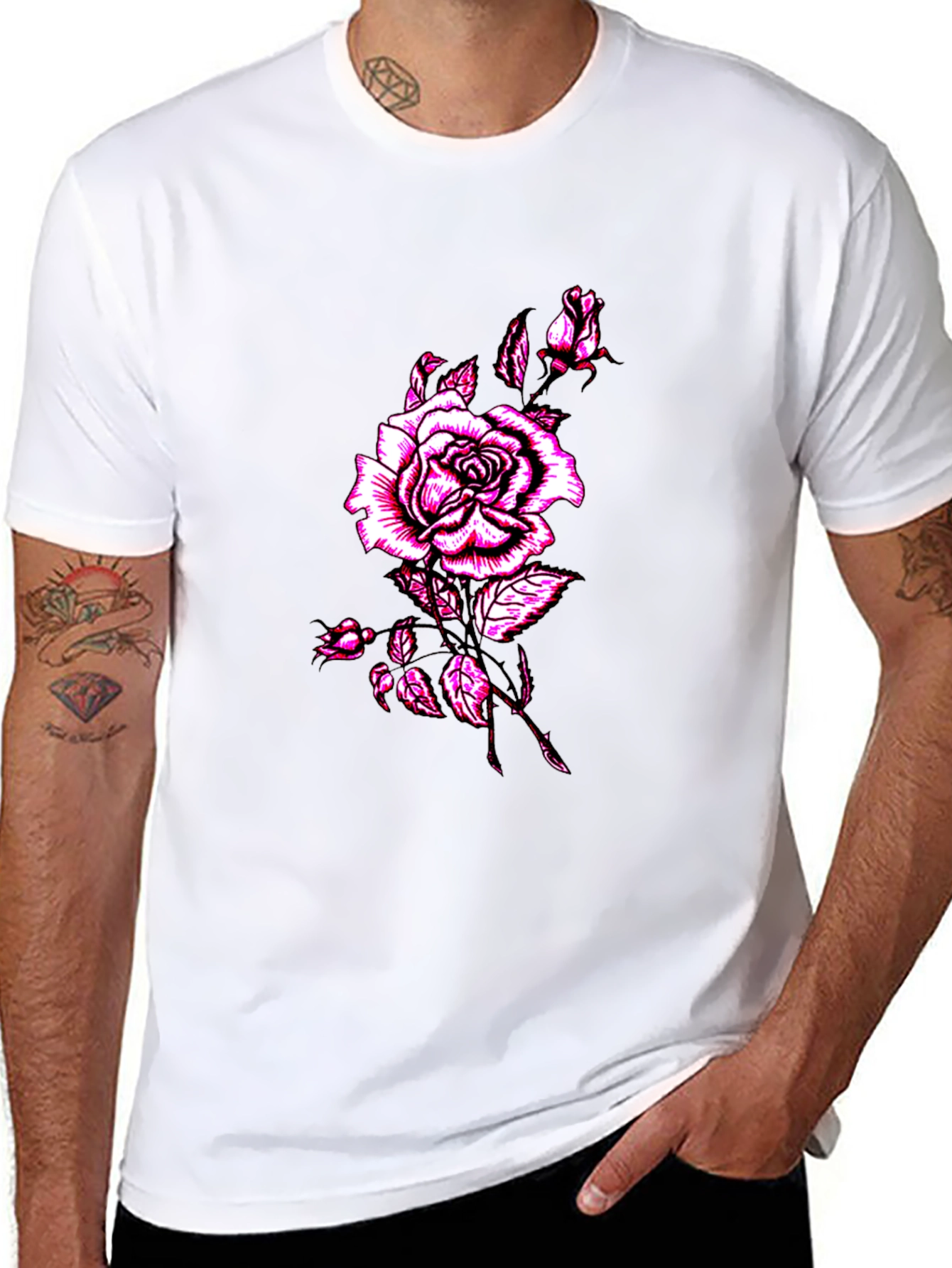 Mens Black Rose Graphic T-Shirt
