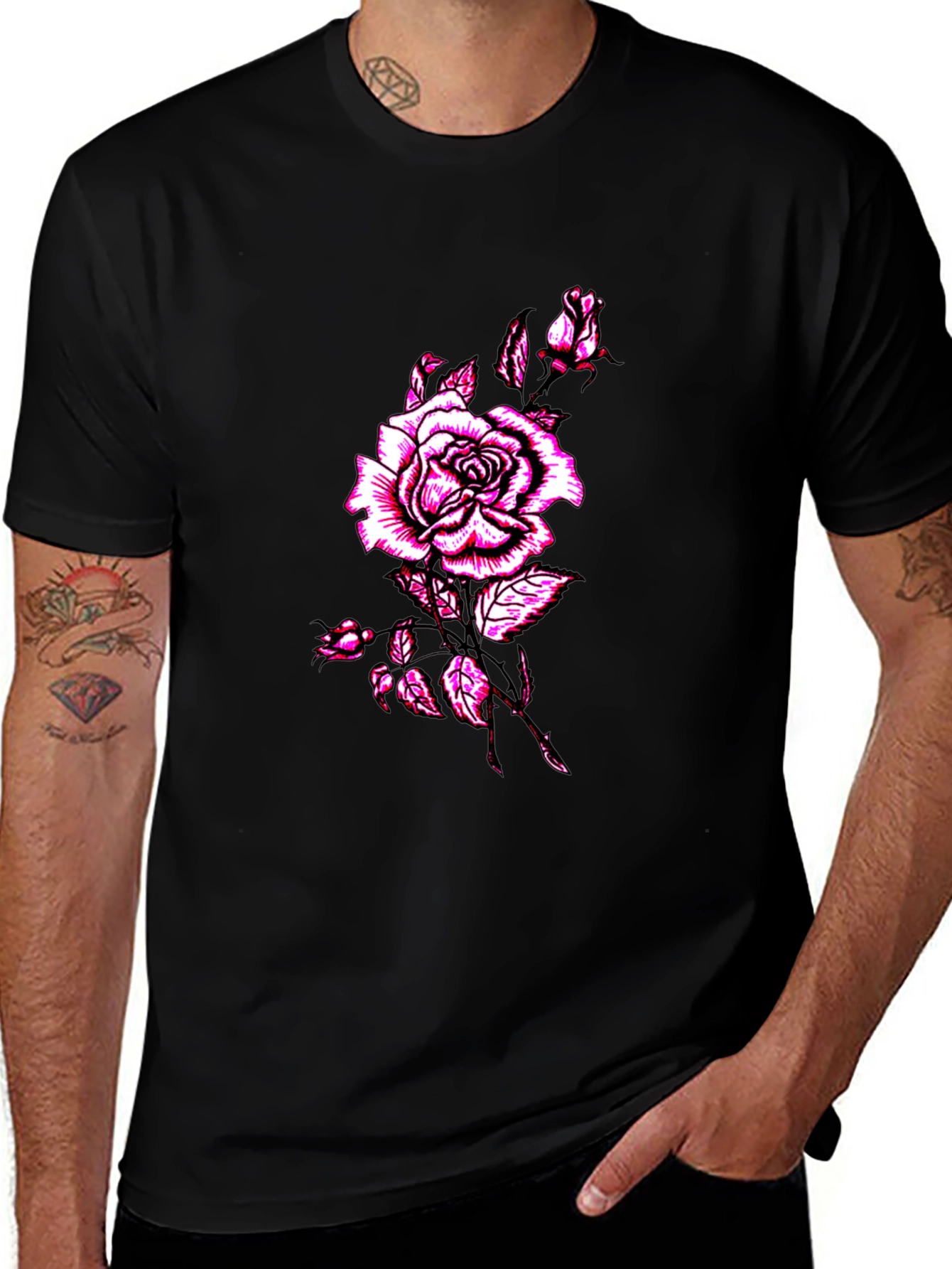 Mens Black Rose Graphic T-Shirt