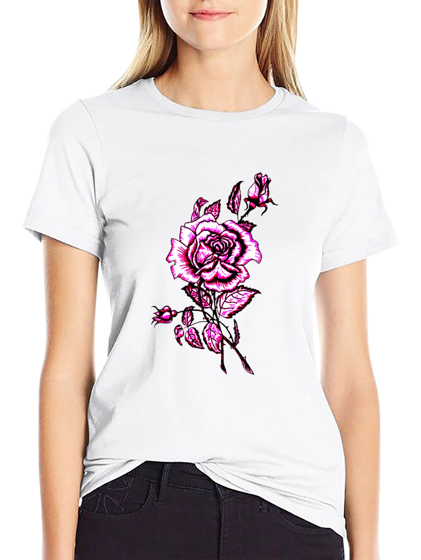 Mens Black Rose Graphic T-Shirt