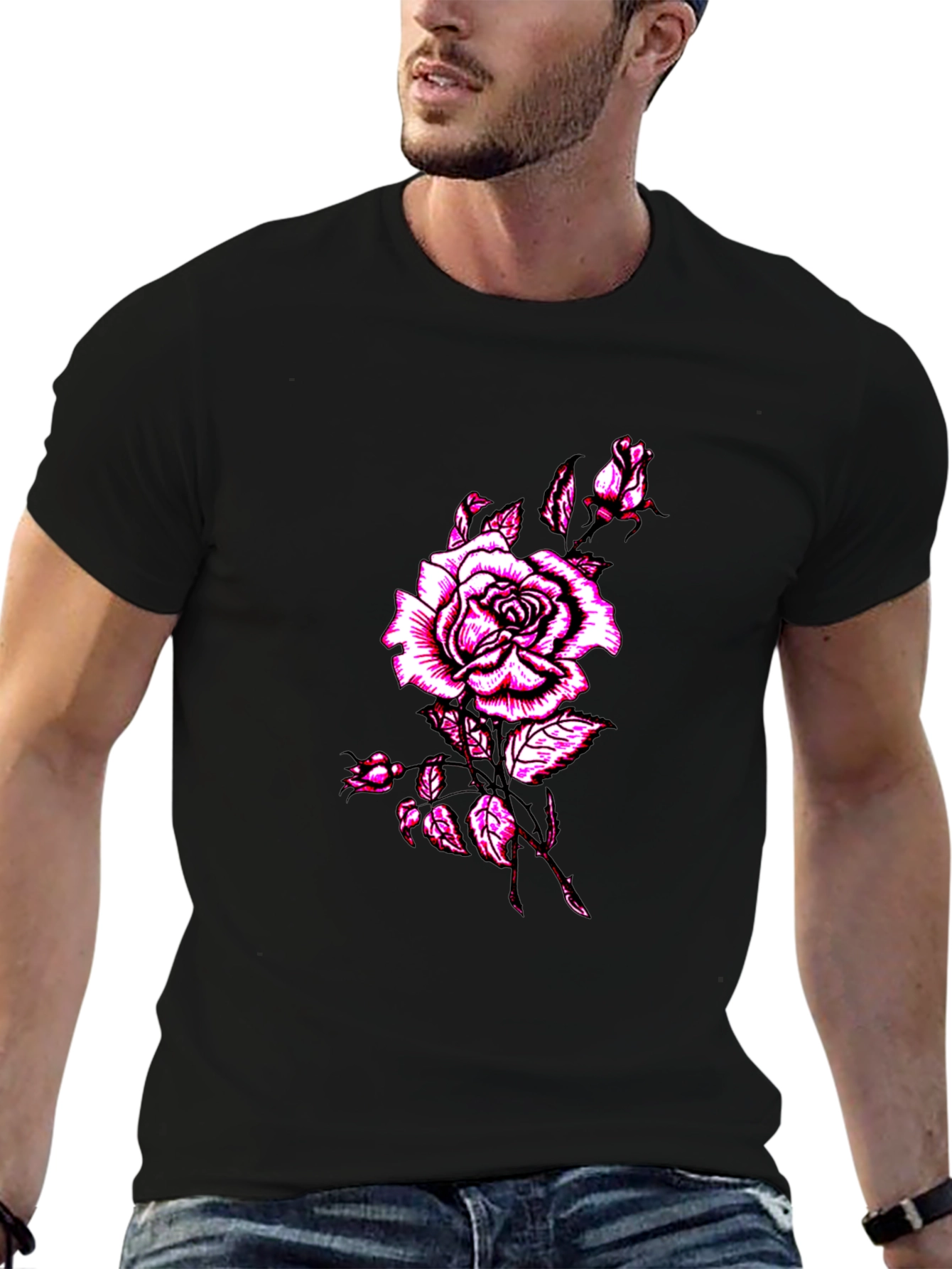 Mens Black Rose Graphic T-Shirt