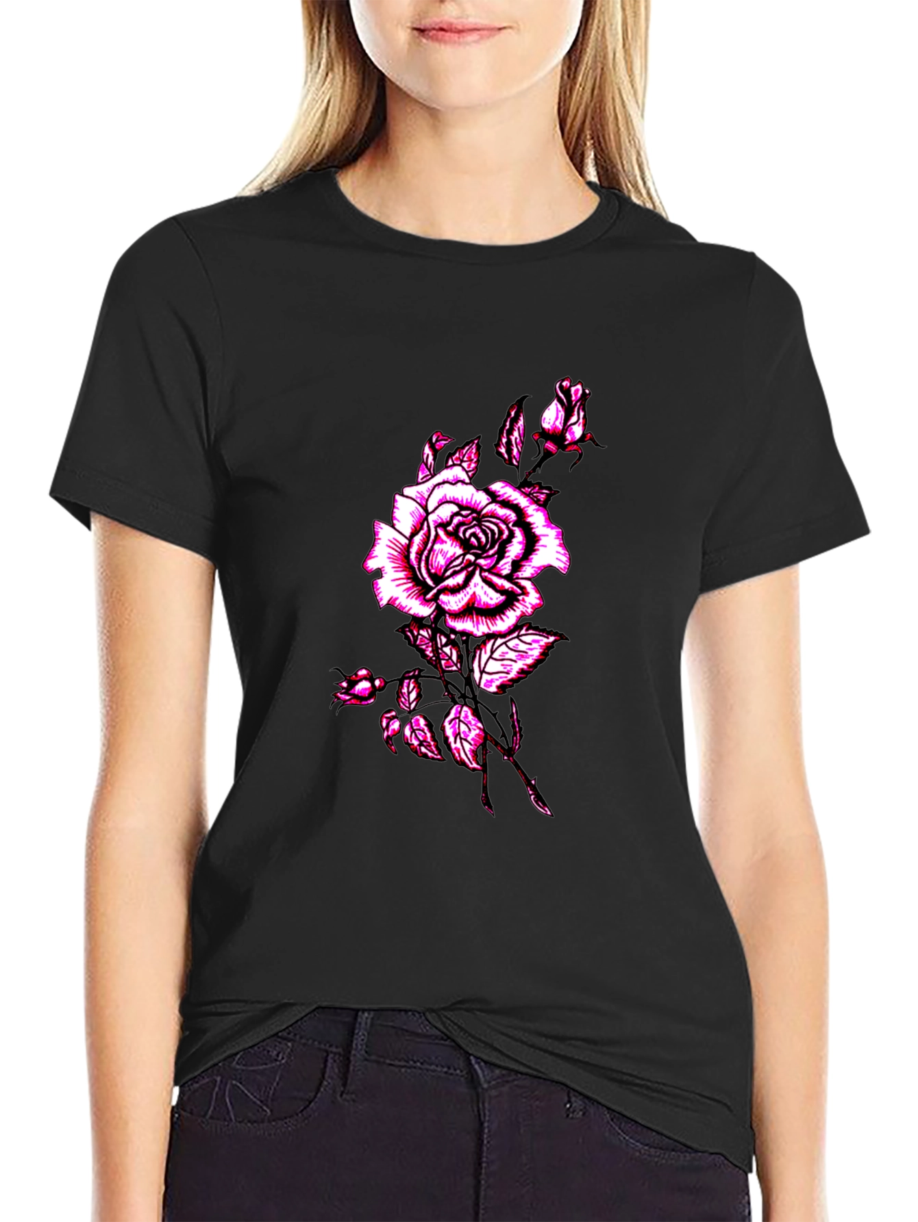 Mens Black Rose Graphic T-Shirt