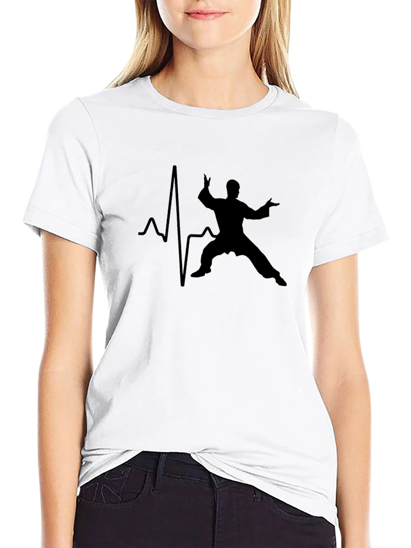 Heartbeat Tai Chi Silhouette Black T-Shirt