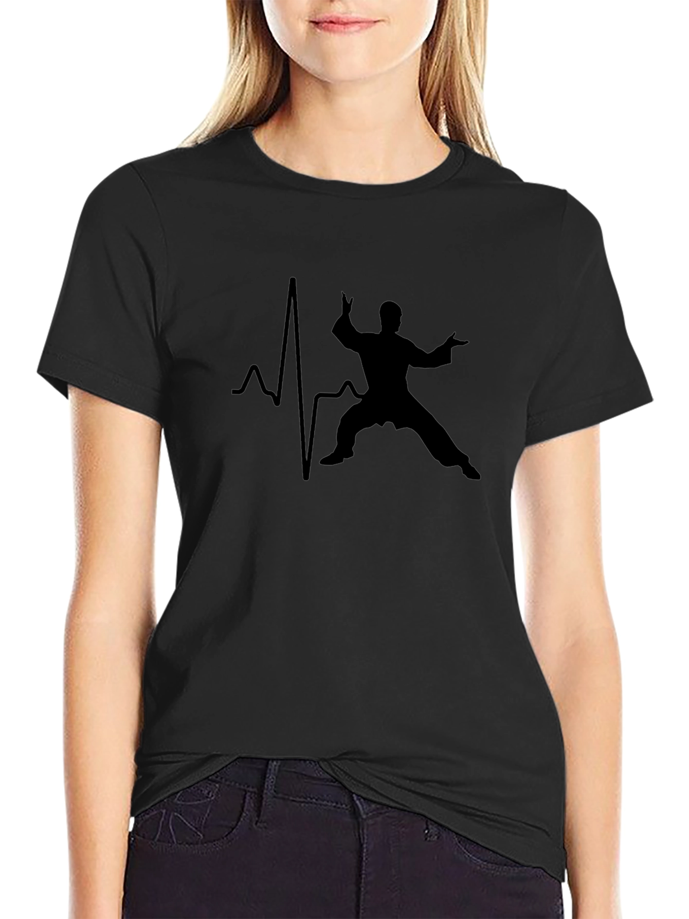Heartbeat Tai Chi Silhouette Black T-Shirt