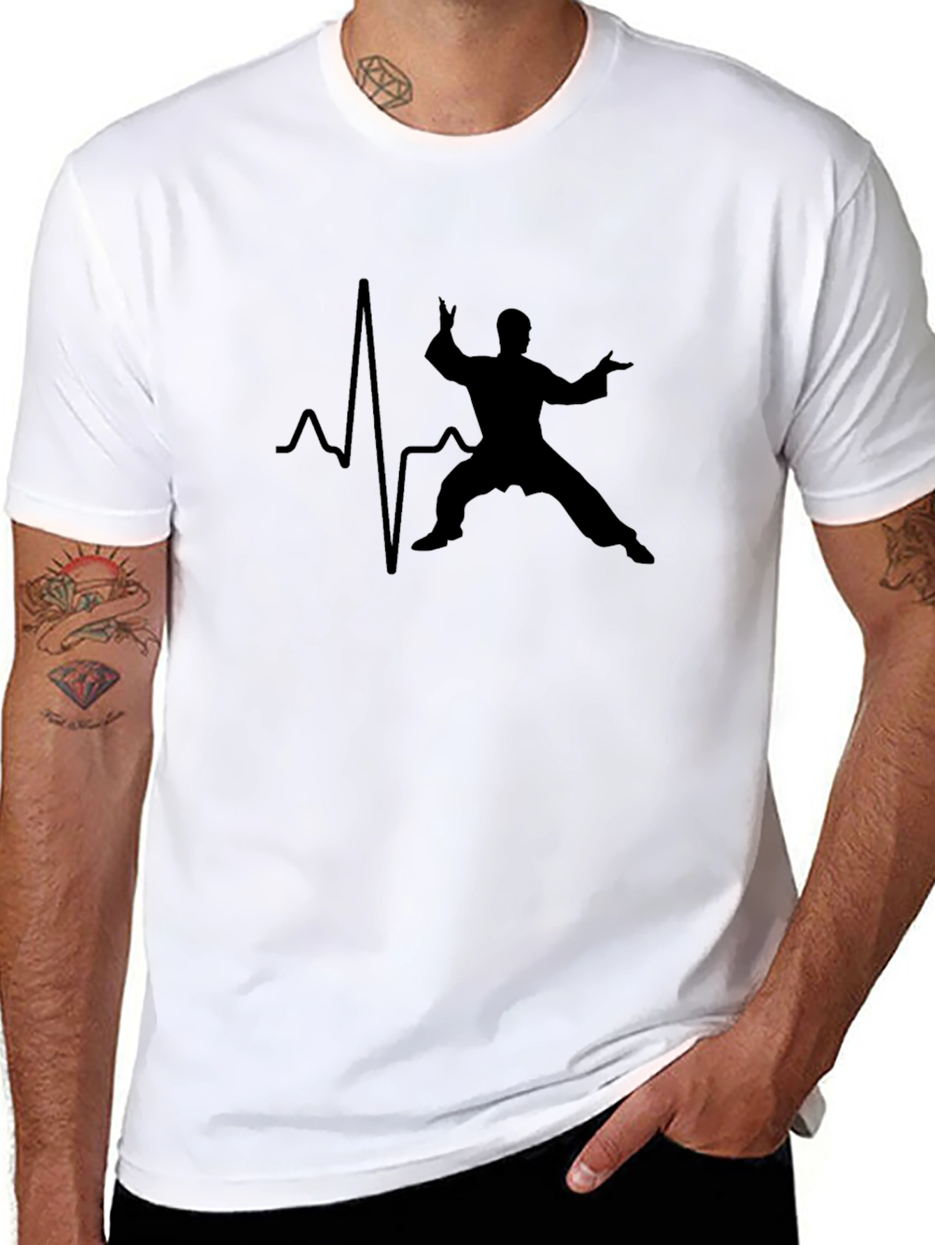 Heartbeat Tai Chi Silhouette Black T-Shirt