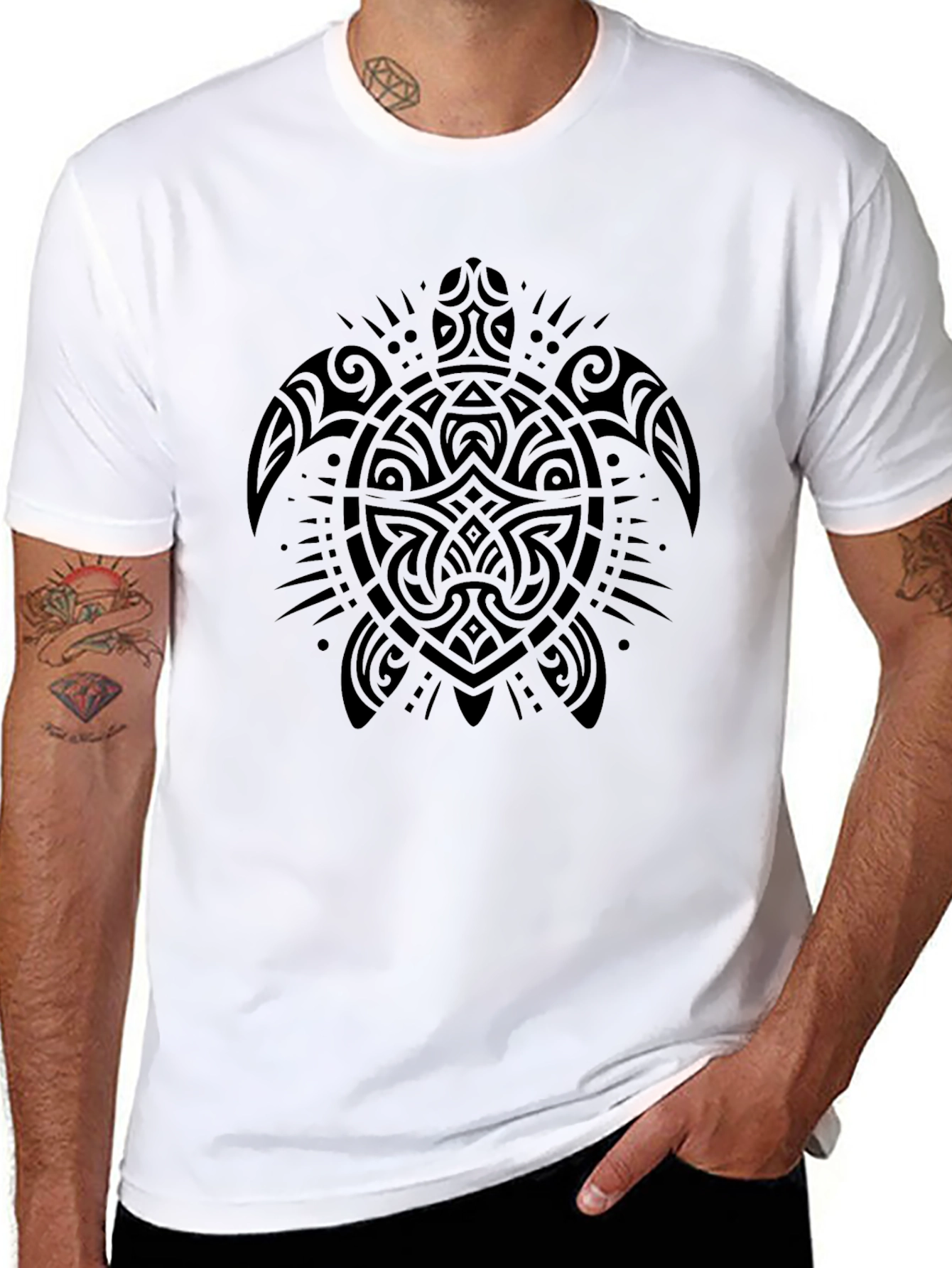Tribal Turtle Graphic Black T-Shirt