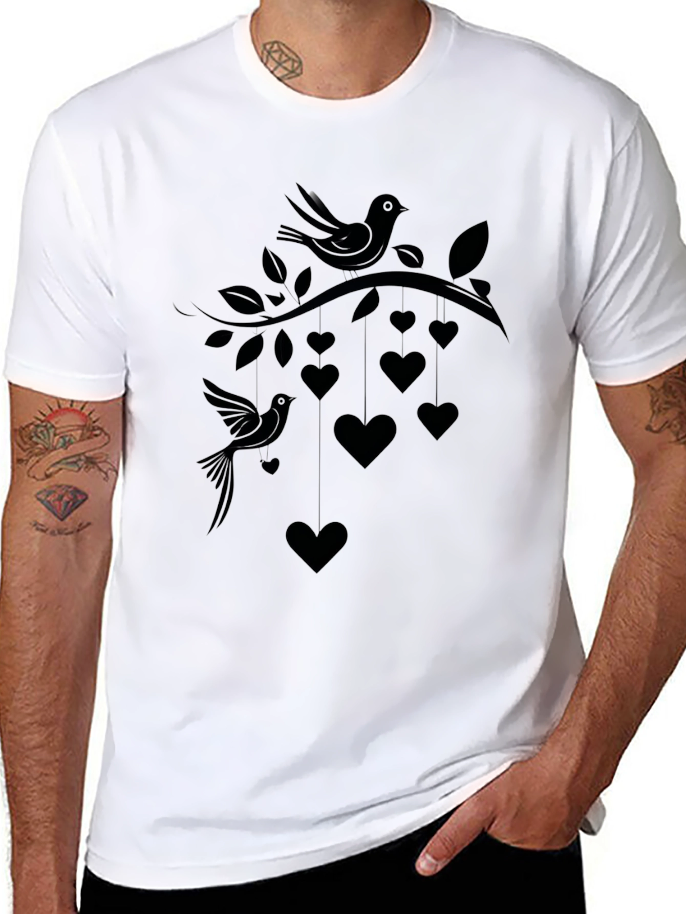 Love Birds Tee - Heart & Bird Graphic Print