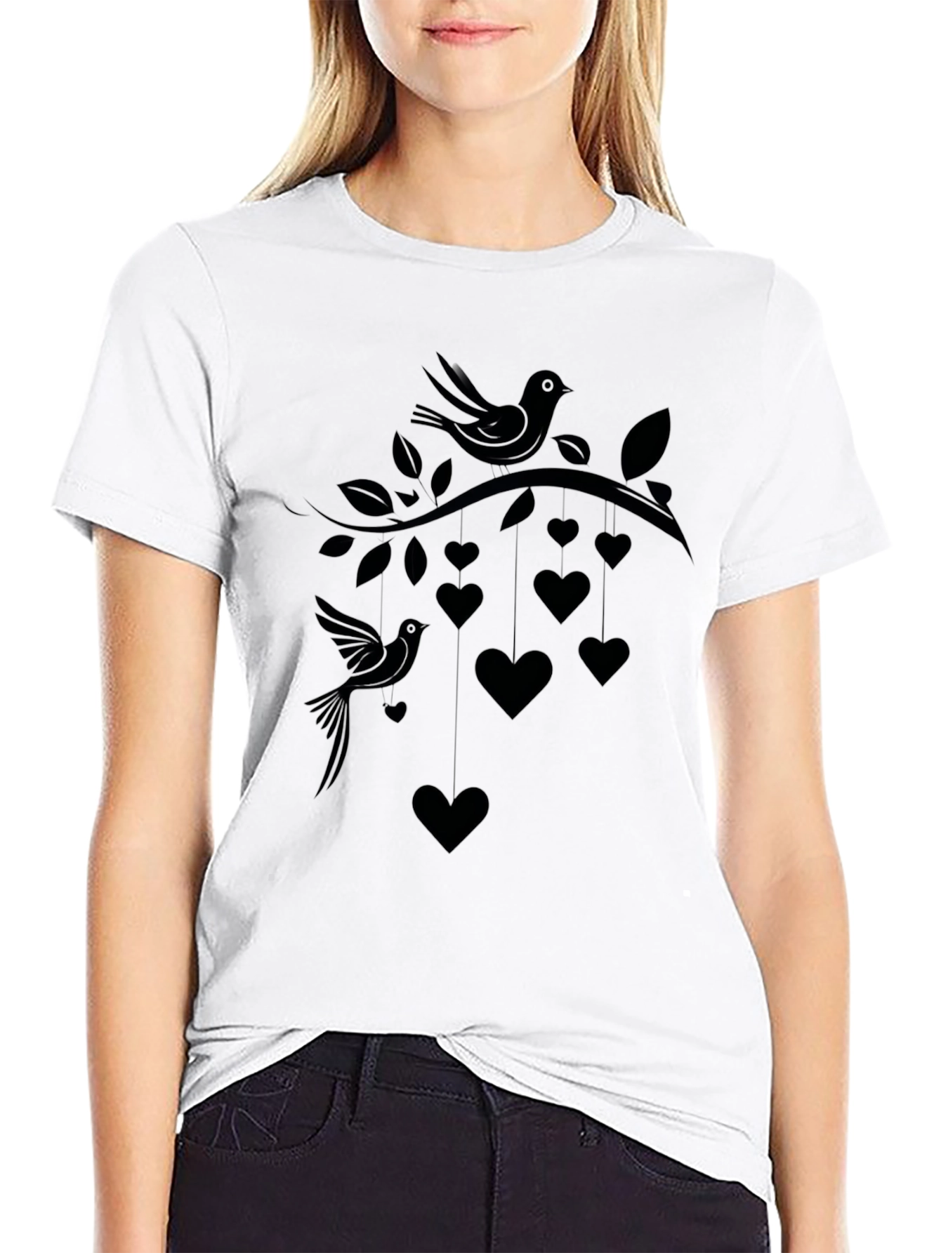 Love Birds Tee - Heart & Bird Graphic Print