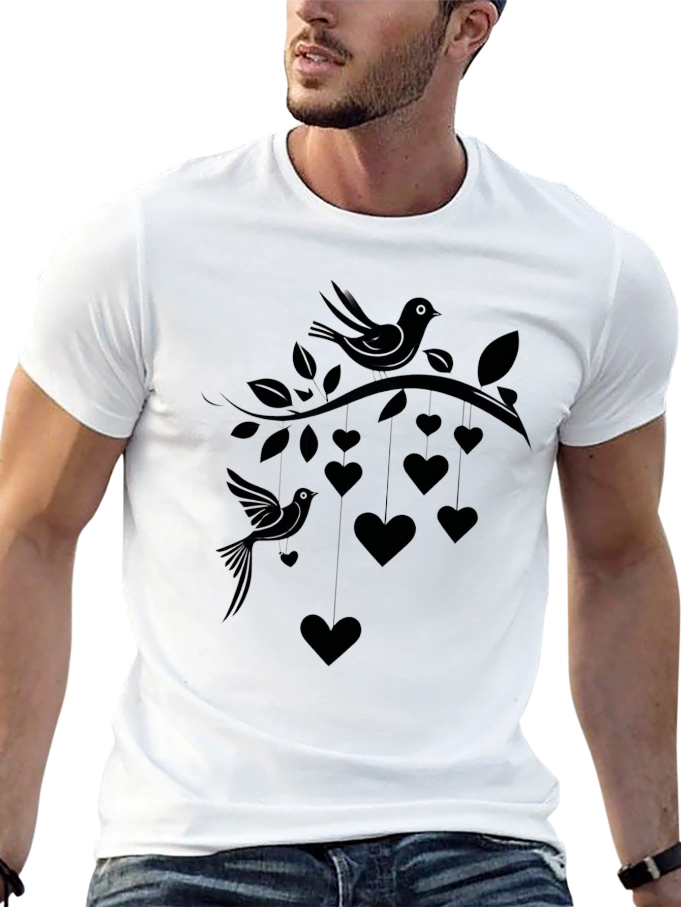 Love Birds Tee - Heart & Bird Graphic Print
