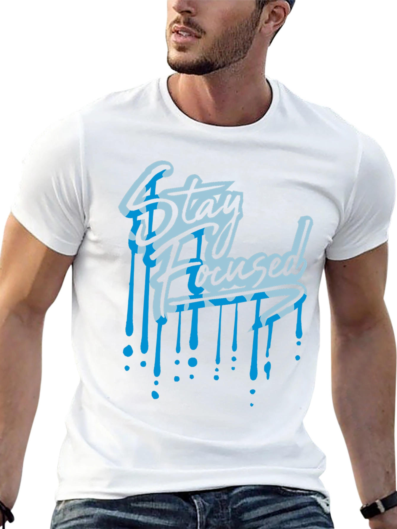 Stay Focused Graphic Print Black T-Shirt