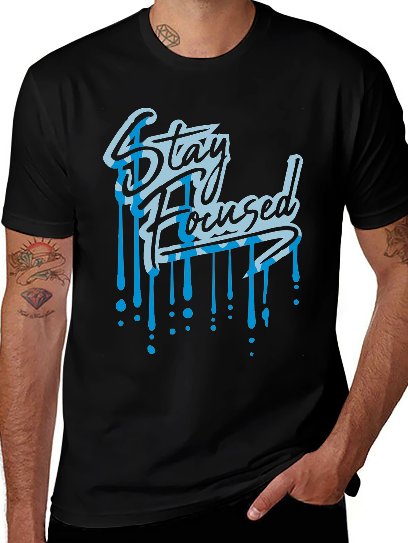 Stay Focused Graphic Print Black T-Shirt