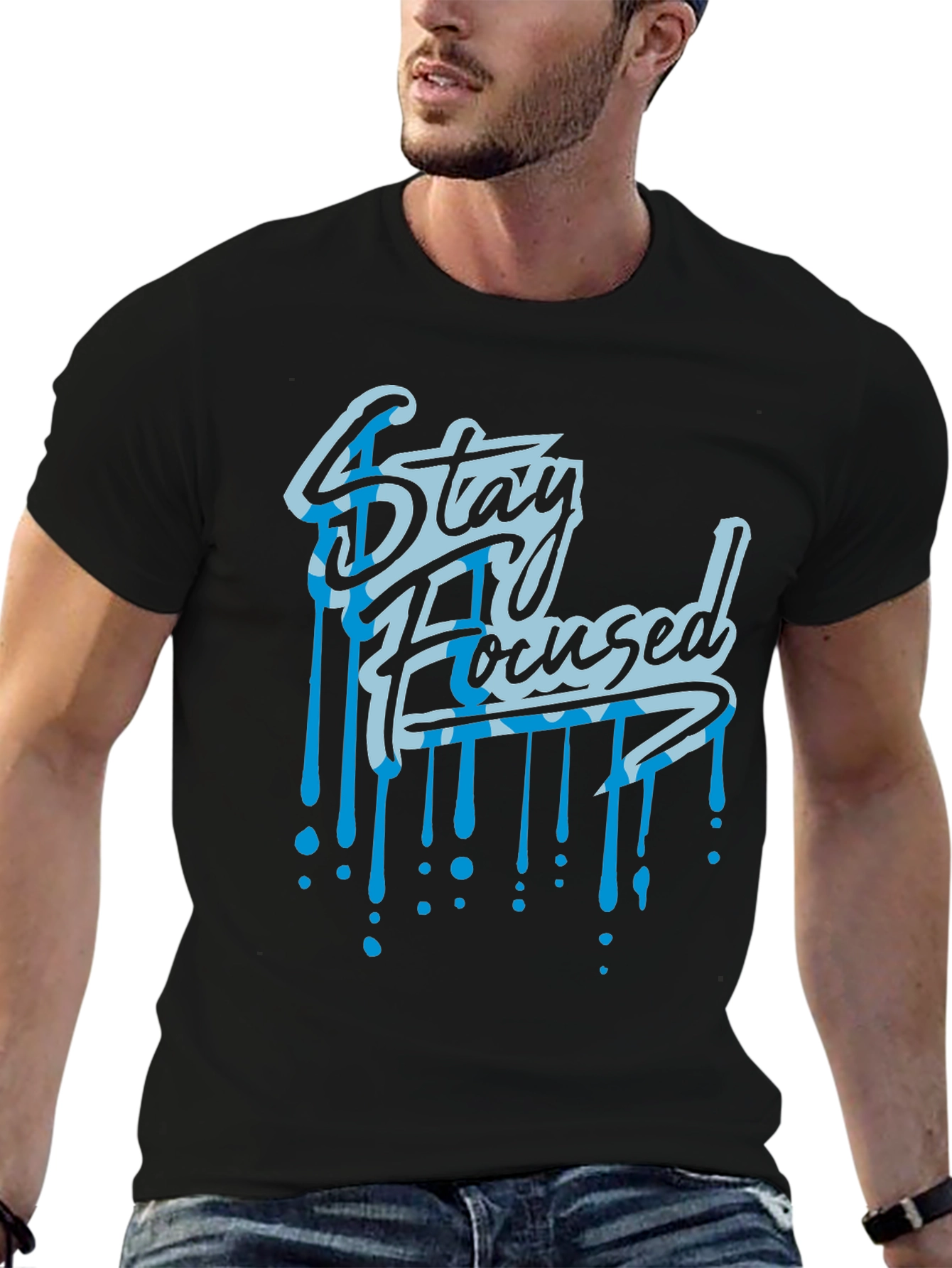 Stay Focused Graphic Print Black T-Shirt