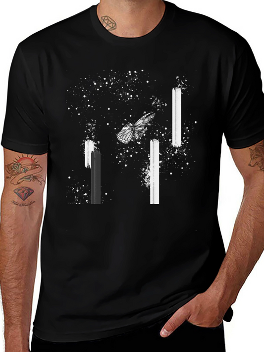 Butterfly Splatter Print Black Tee