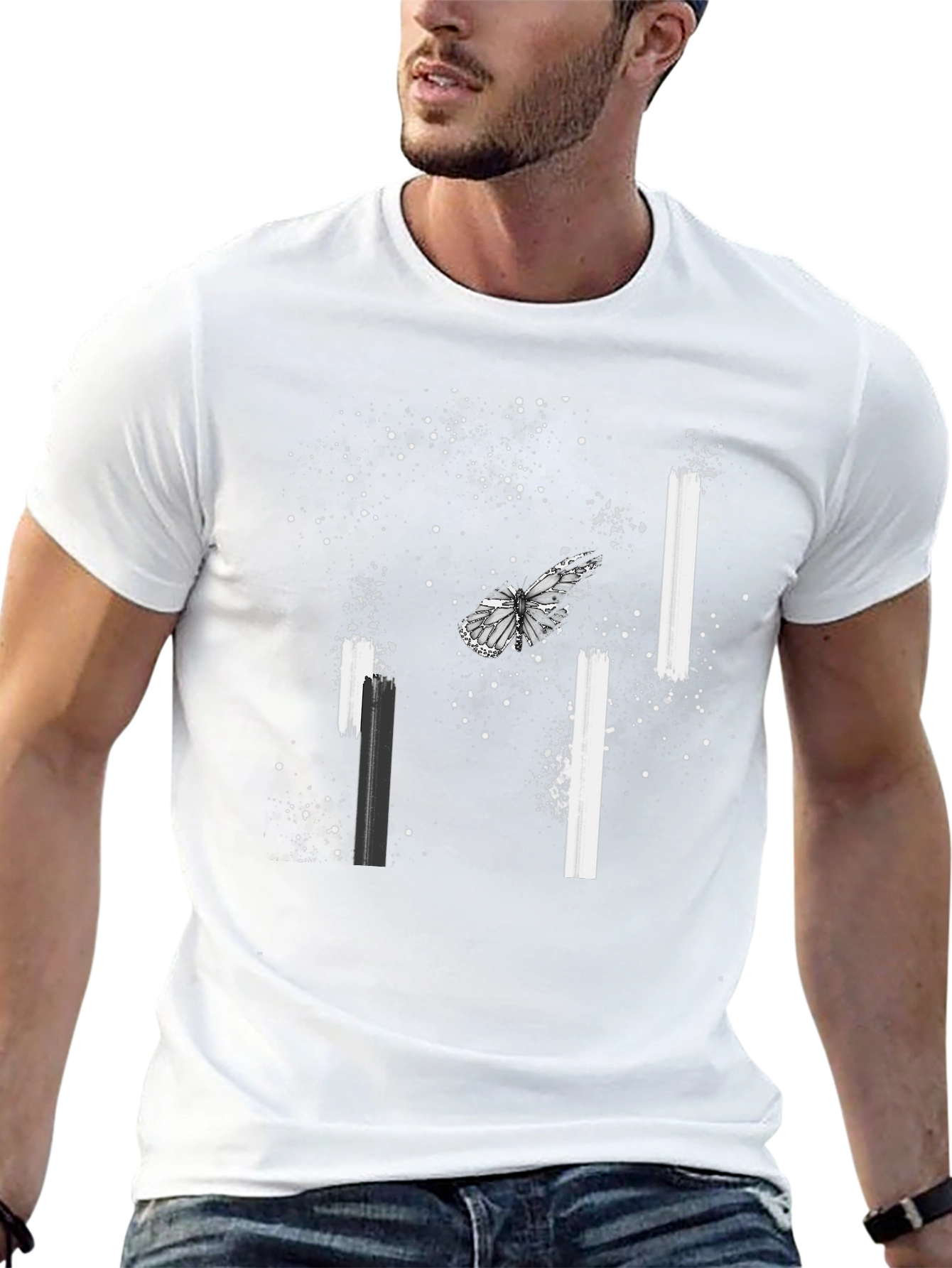 Butterfly Splatter Print Black Tee