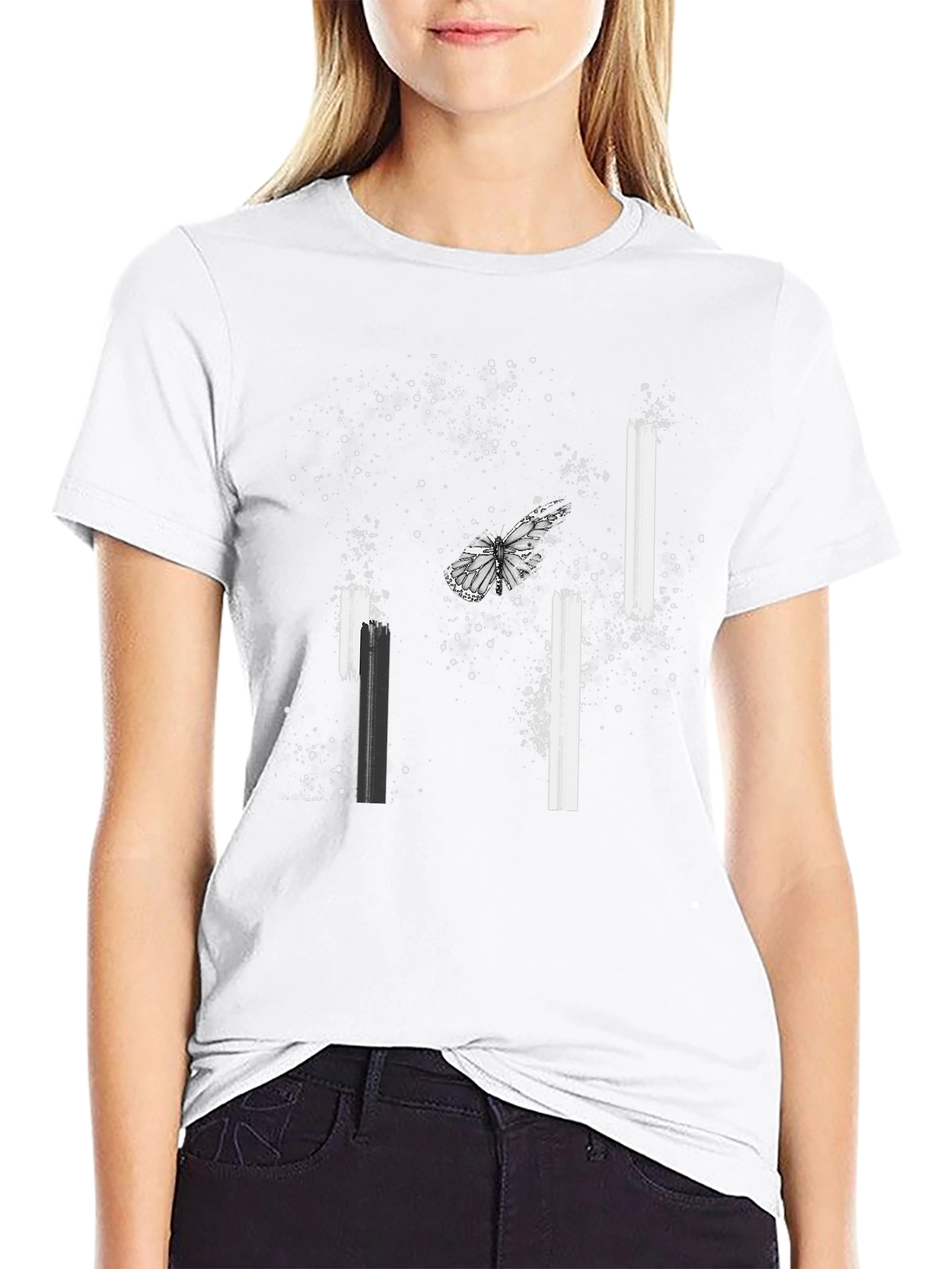 Butterfly Splatter Print Black Tee