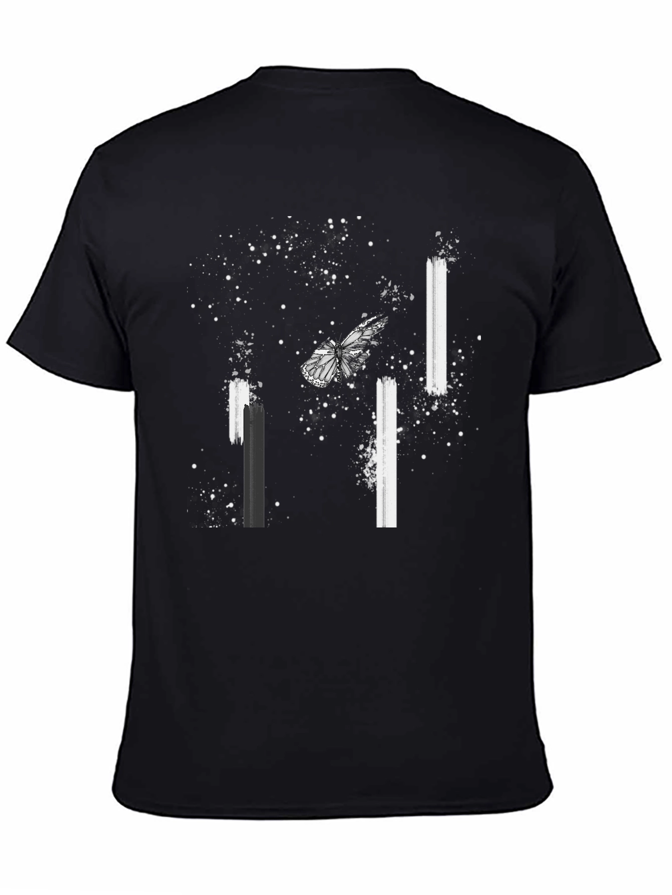 Butterfly Splatter Print Black Tee