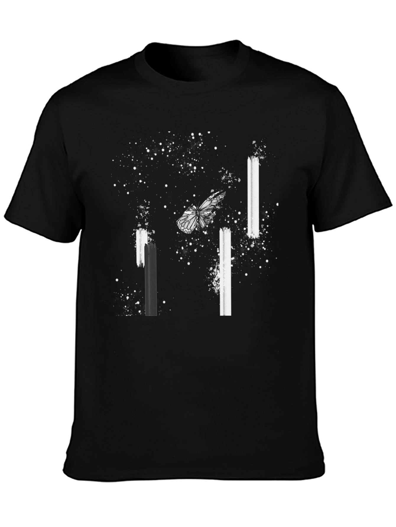 Butterfly Splatter Print Black Tee