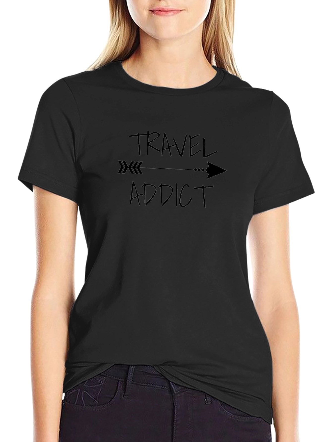 Travel Addict Graphic T-Shirt - Black Cotton Tee