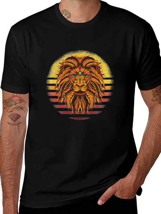 Lion Sunset Graphic Tee - Unique Tribal Design