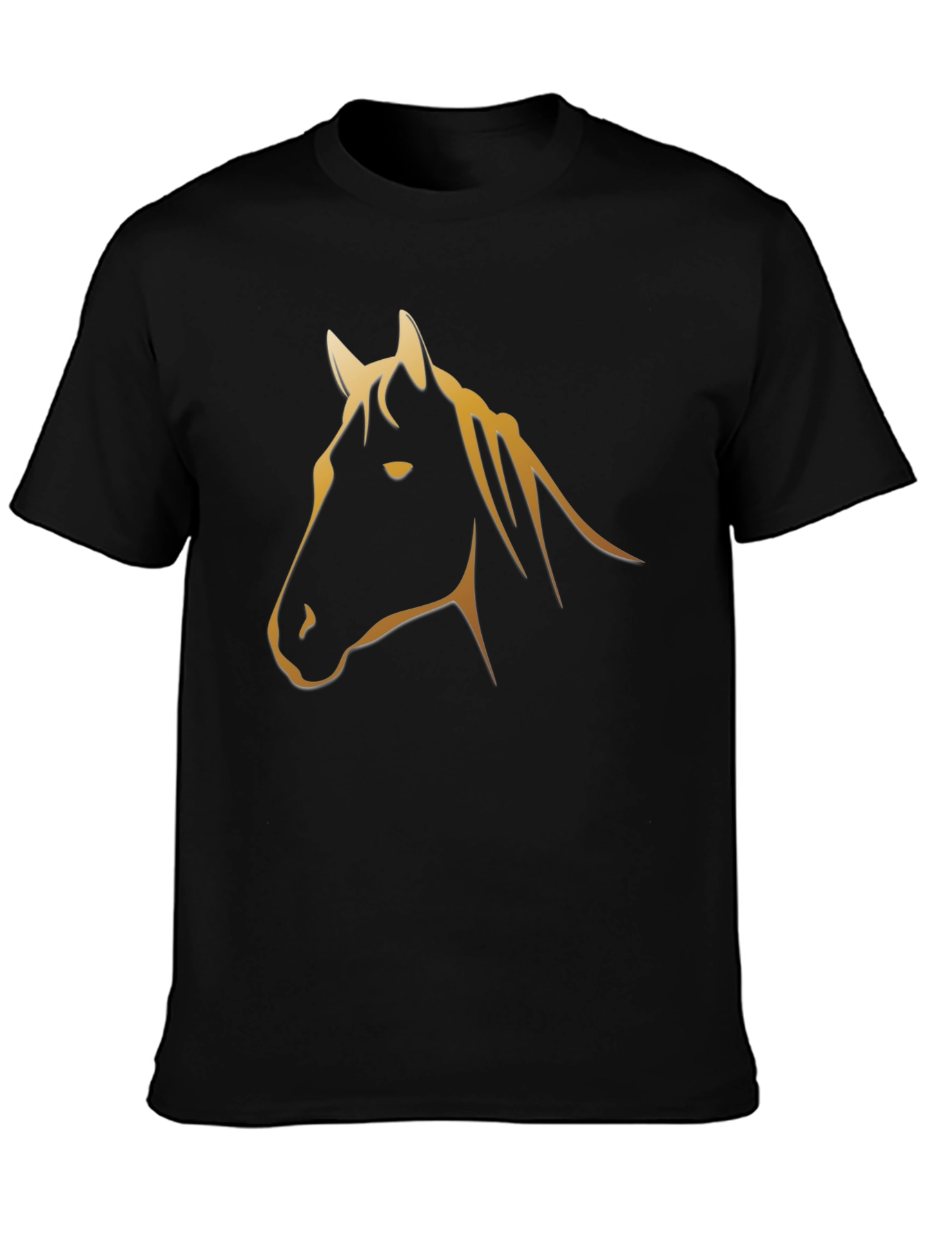 Black T-Shirt with Golden Horse Graphic