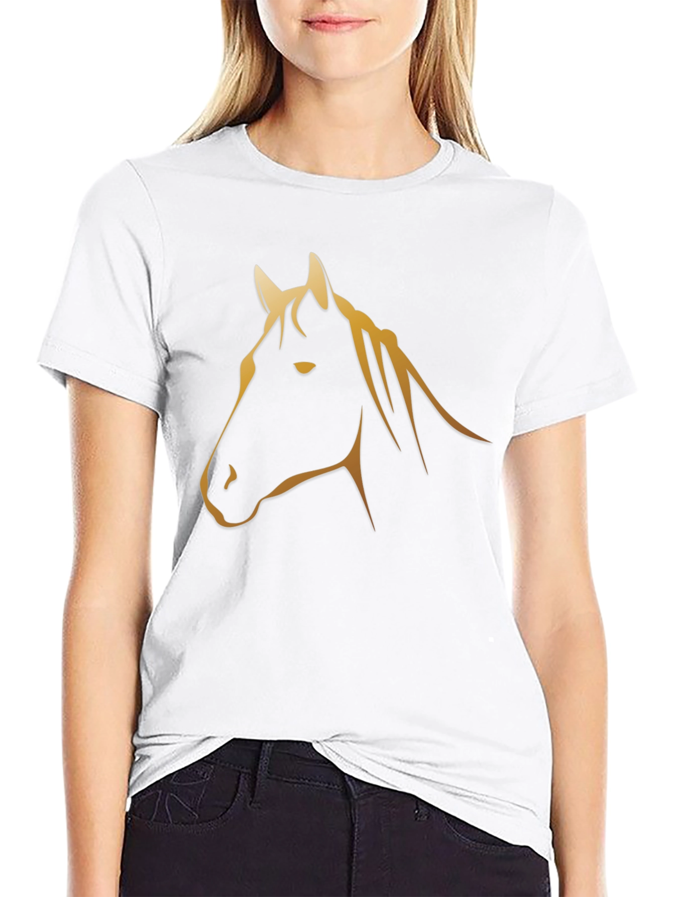 Black T-Shirt with Golden Horse Graphic