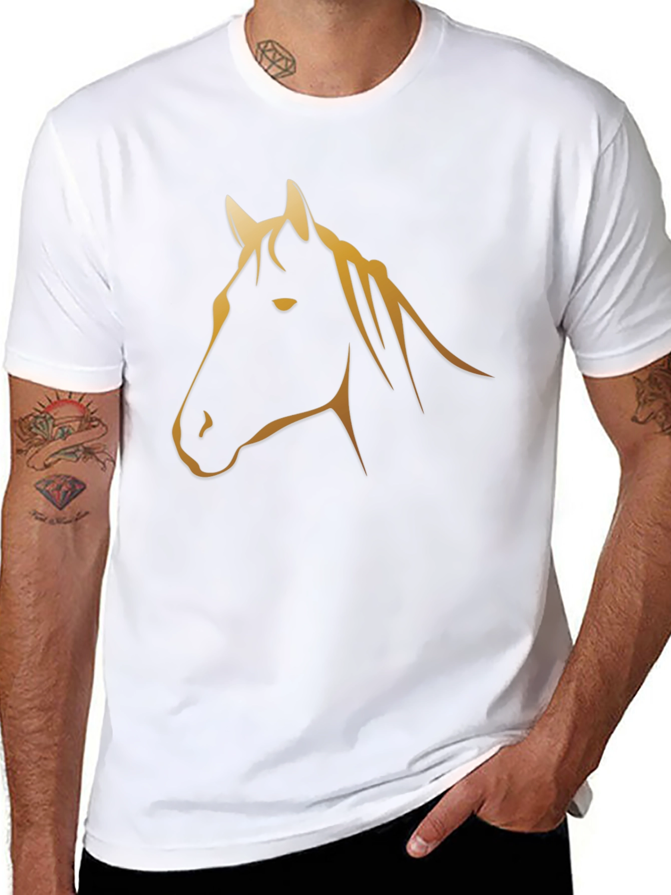 Black T-Shirt with Golden Horse Graphic