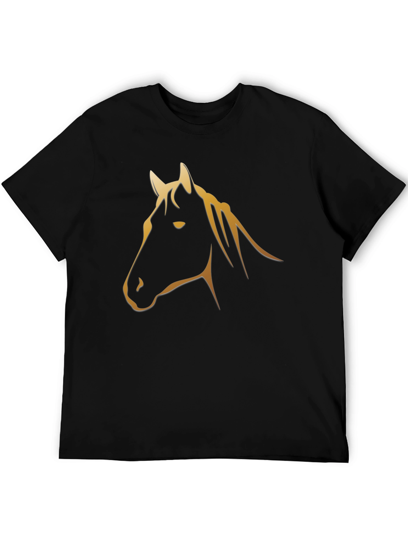 Black T-Shirt with Golden Horse Graphic