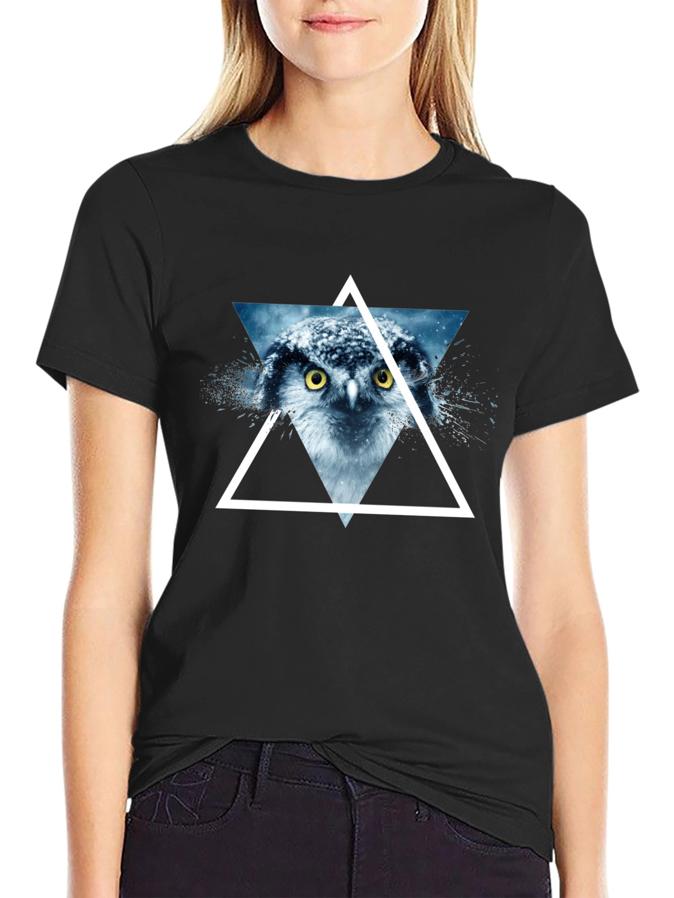 Owl Triangle Graphic Print Mens T-Shirt