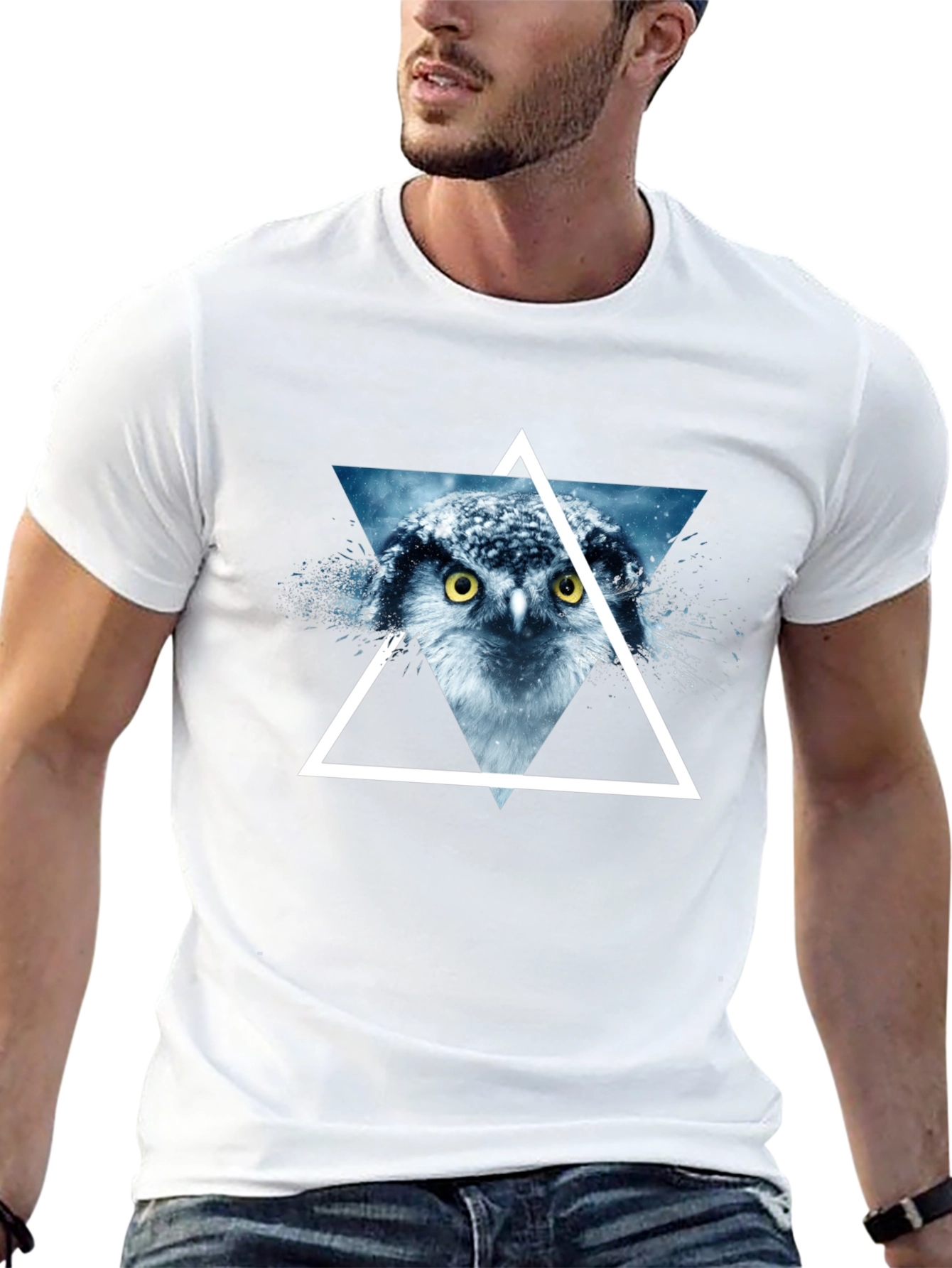 Owl Triangle Graphic Print Mens T-Shirt