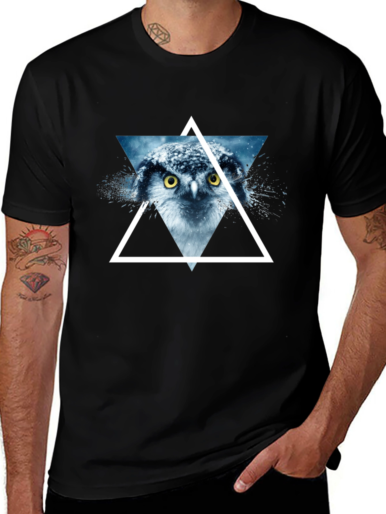 Owl Triangle Graphic Print Mens T-Shirt