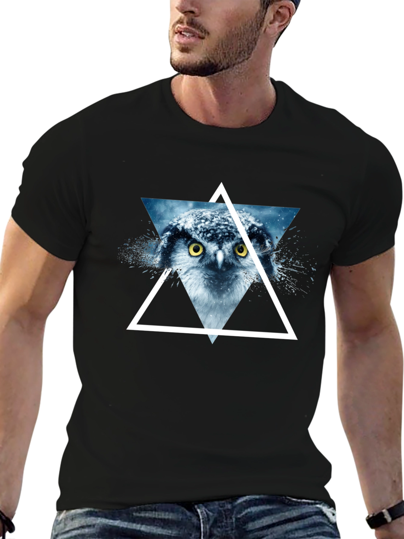 Owl Triangle Graphic Print Mens T-Shirt