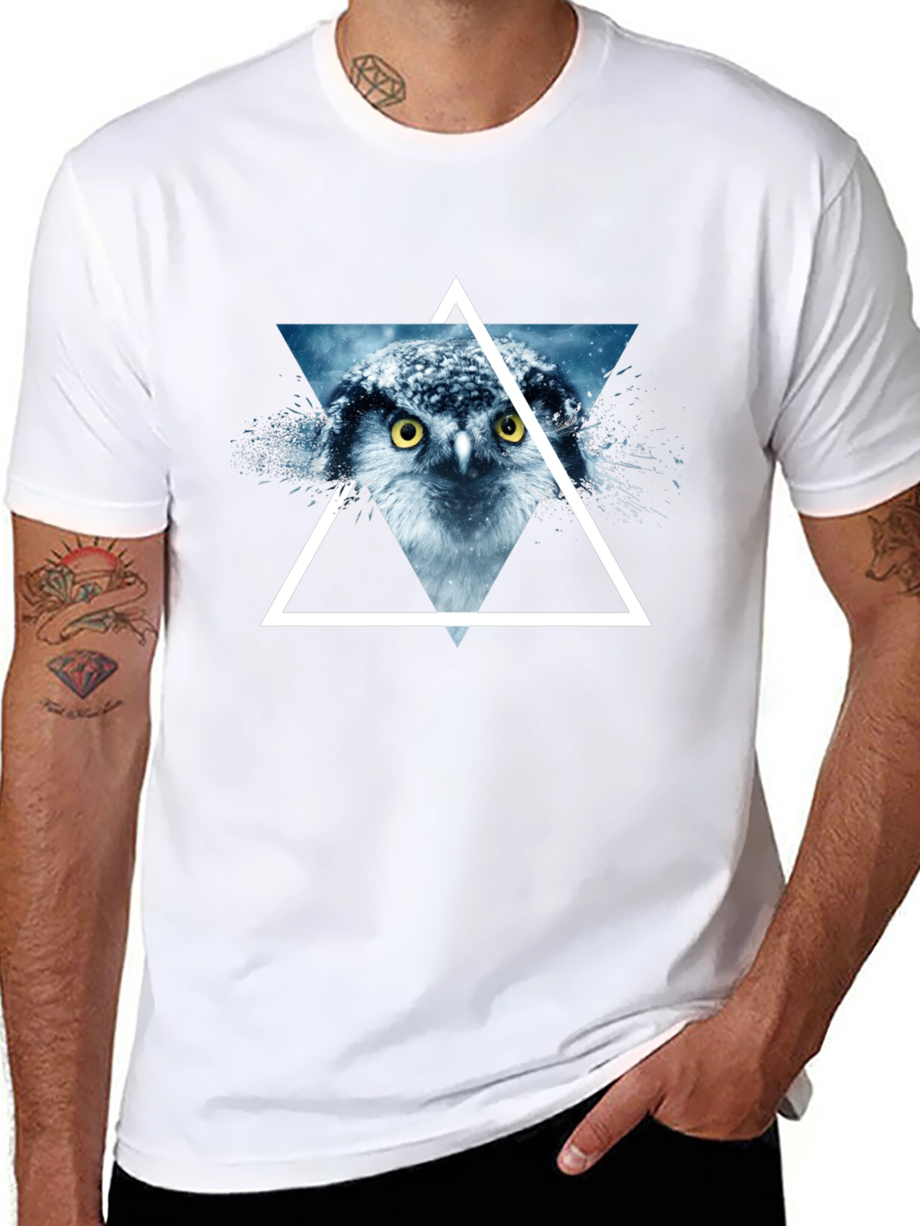 Owl Triangle Graphic Print Mens T-Shirt