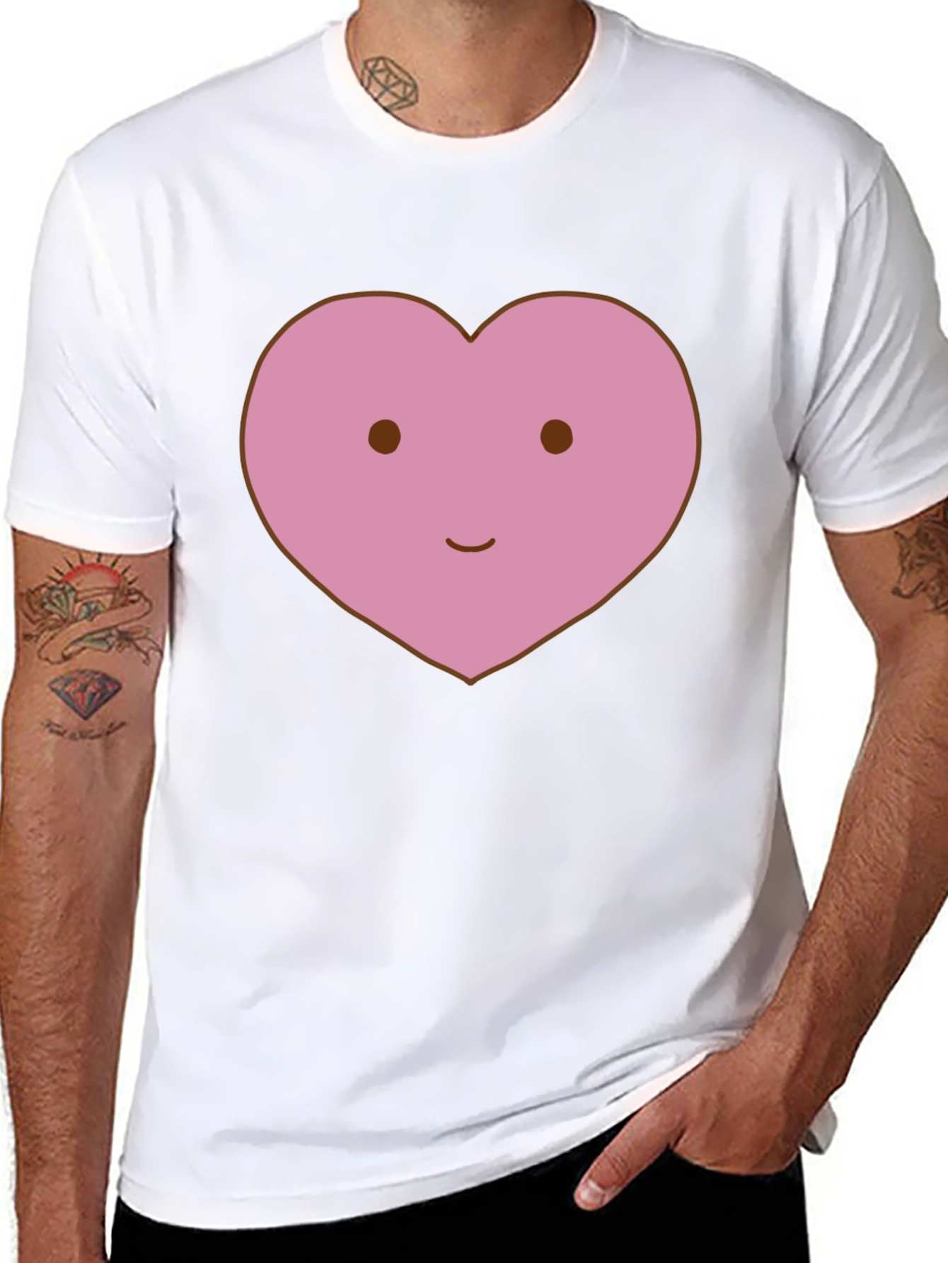 Cute Heart Face Graphic Tee - Black Cotton T-Shirt