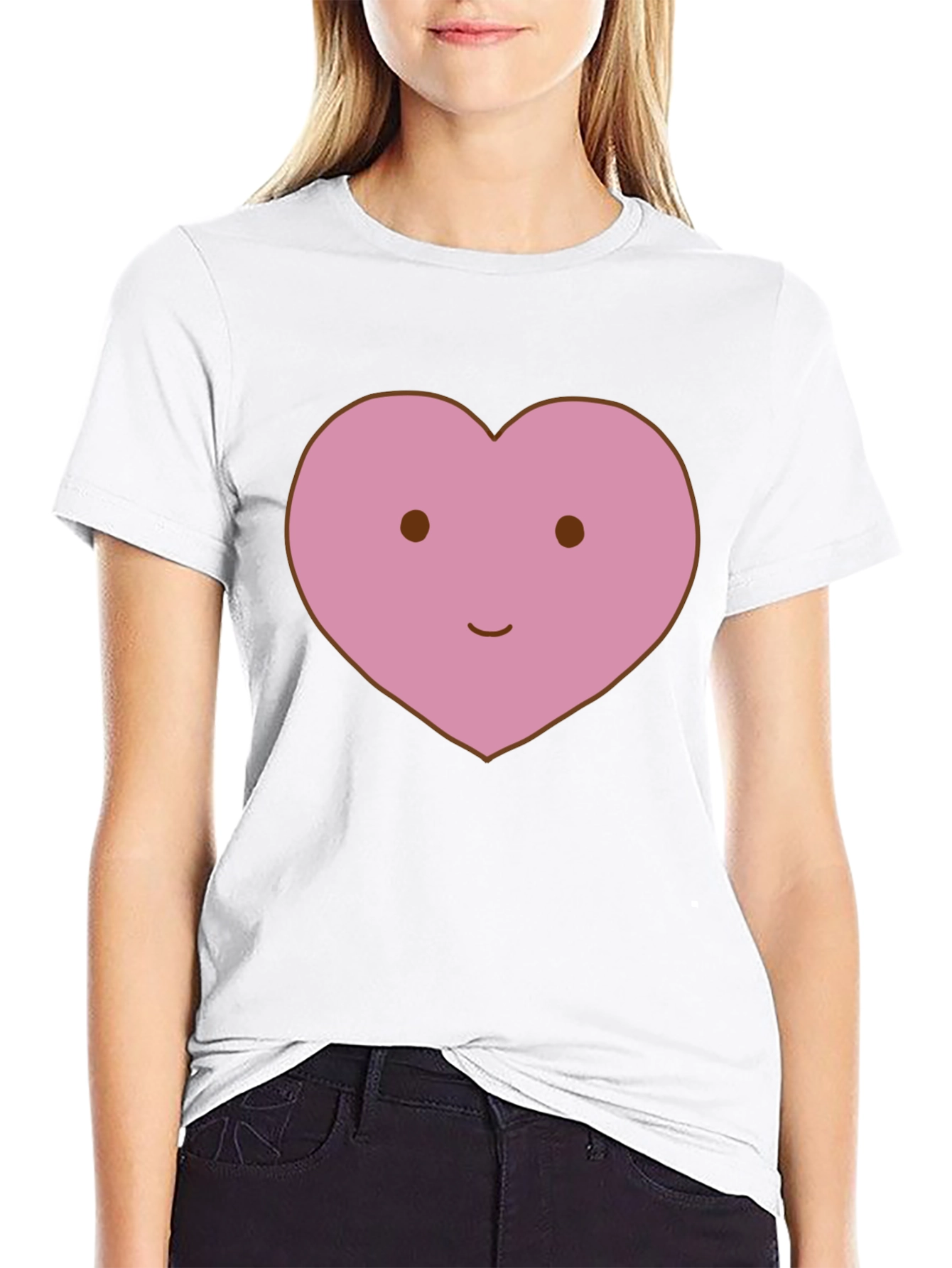 Cute Heart Face Graphic Tee - Black Cotton T-Shirt