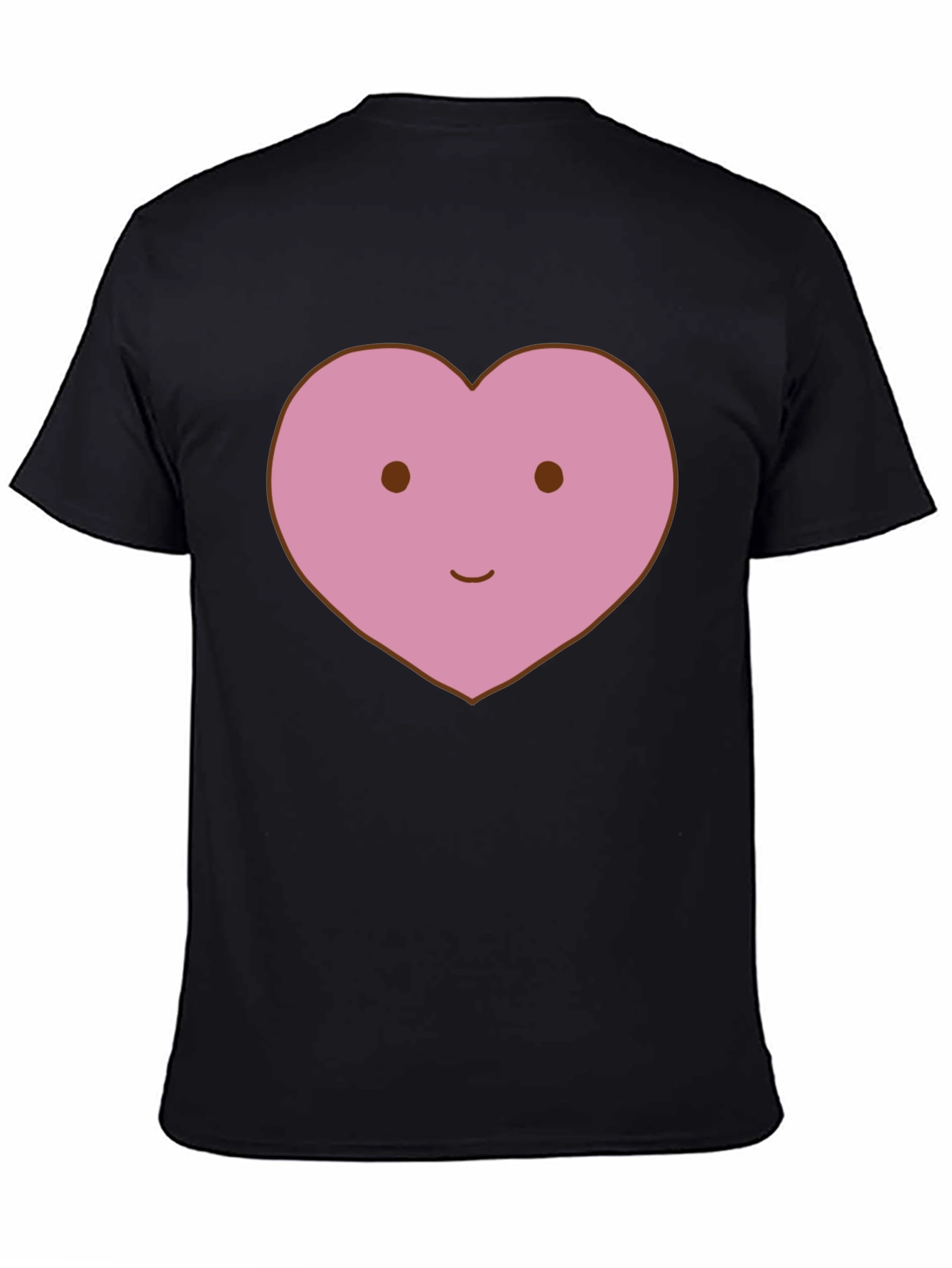 Cute Heart Face Graphic Tee - Black Cotton T-Shirt