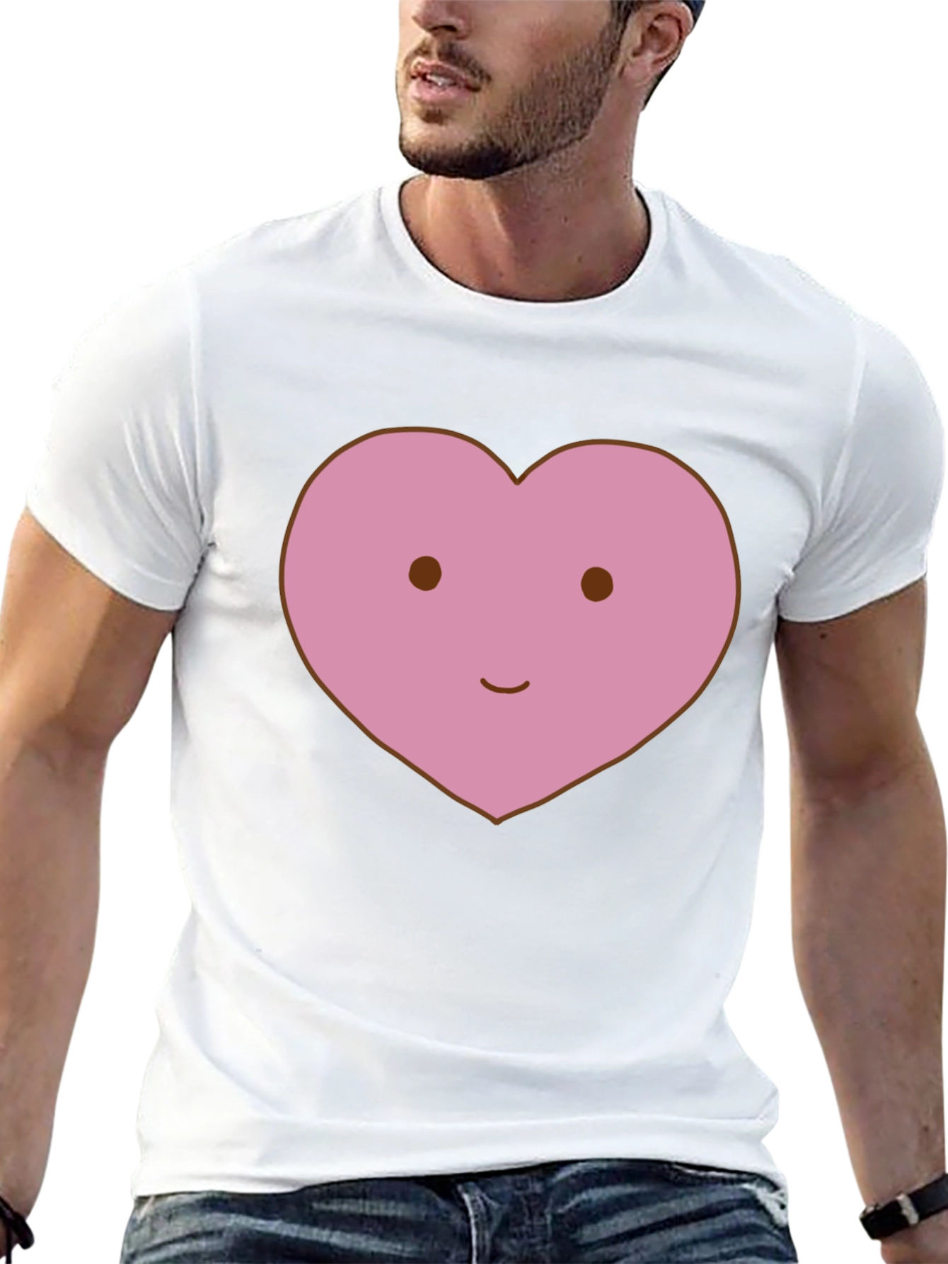 Cute Heart Face Graphic Tee - Black Cotton T-Shirt