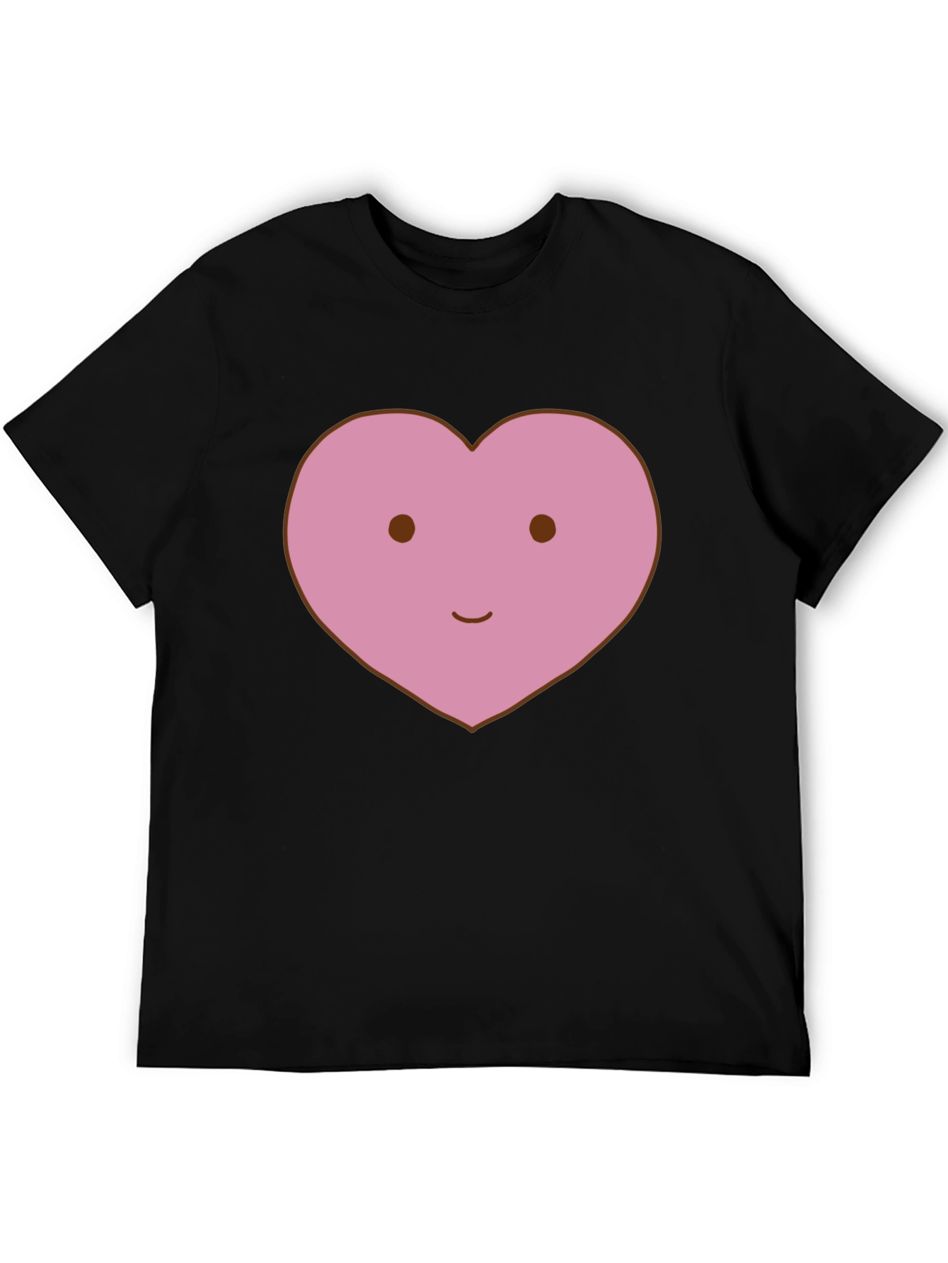 Cute Heart Face Graphic Tee - Black Cotton T-Shirt