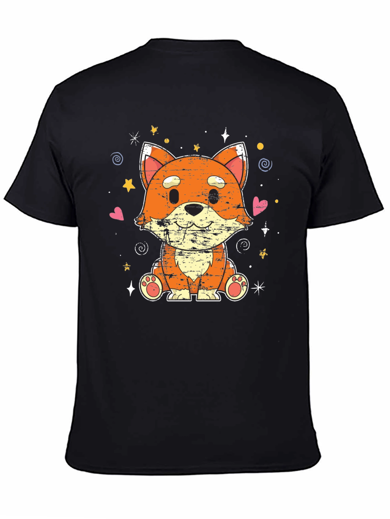 Cute Kawaii Fox Black T-Shirt