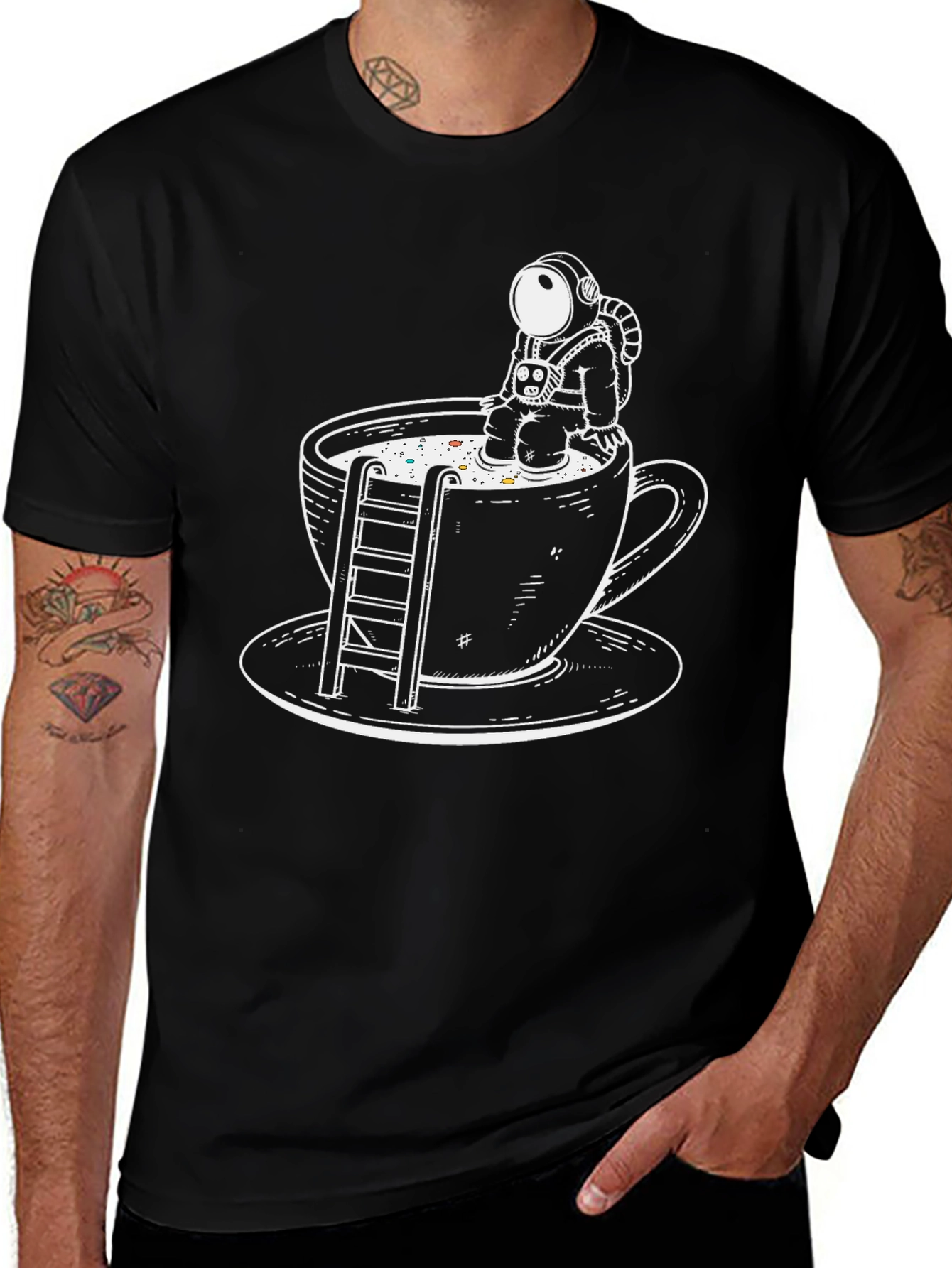 Astronaut Coffee Cup Graphic Tee - Relaxed Fit