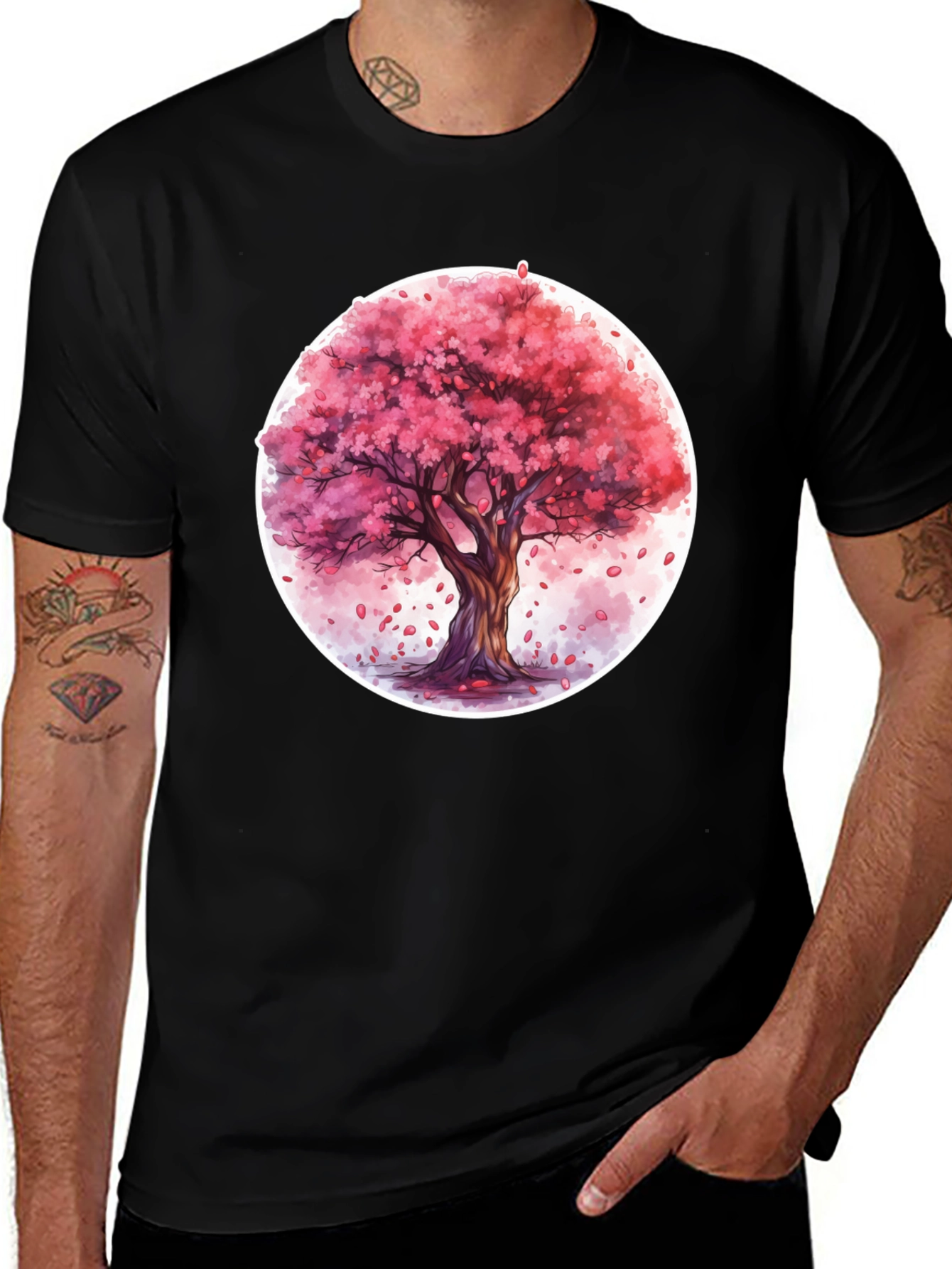 Cherry Blossom Tree Graphic Tee - Black