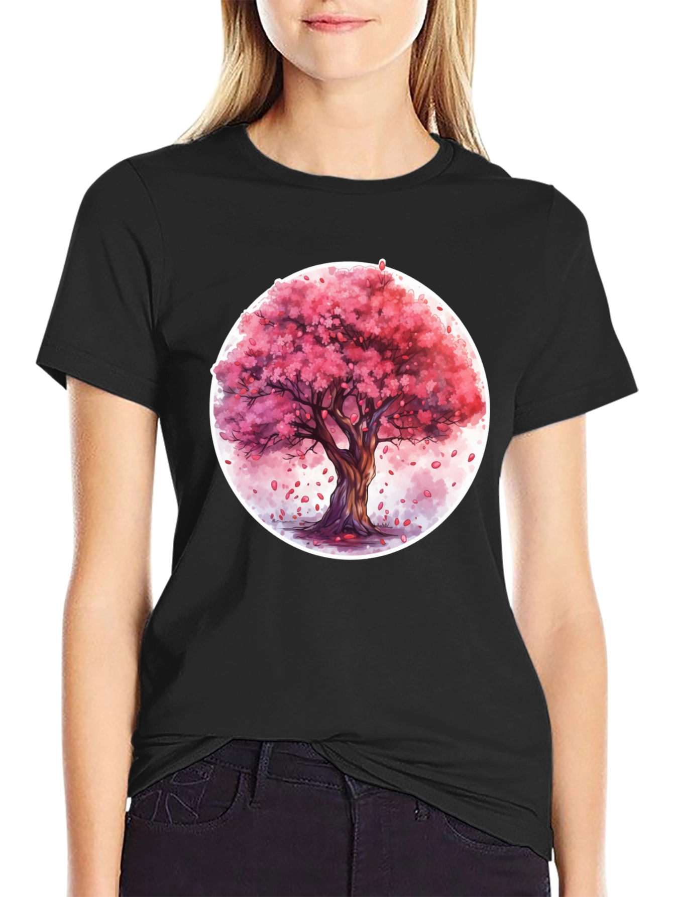 Cherry Blossom Tree Graphic Tee - Black