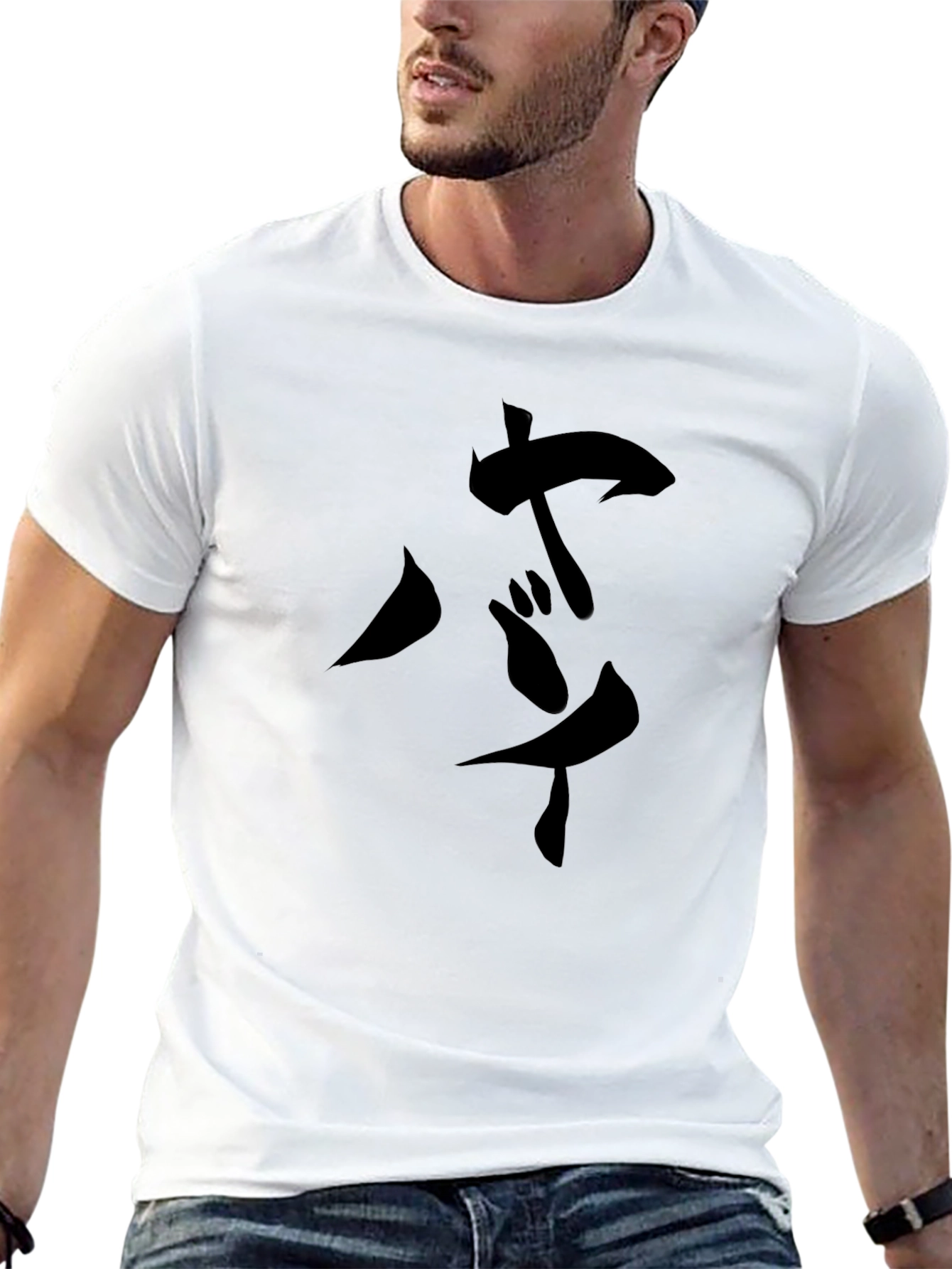 Mens Black T-Shirt with Japanese Character Design