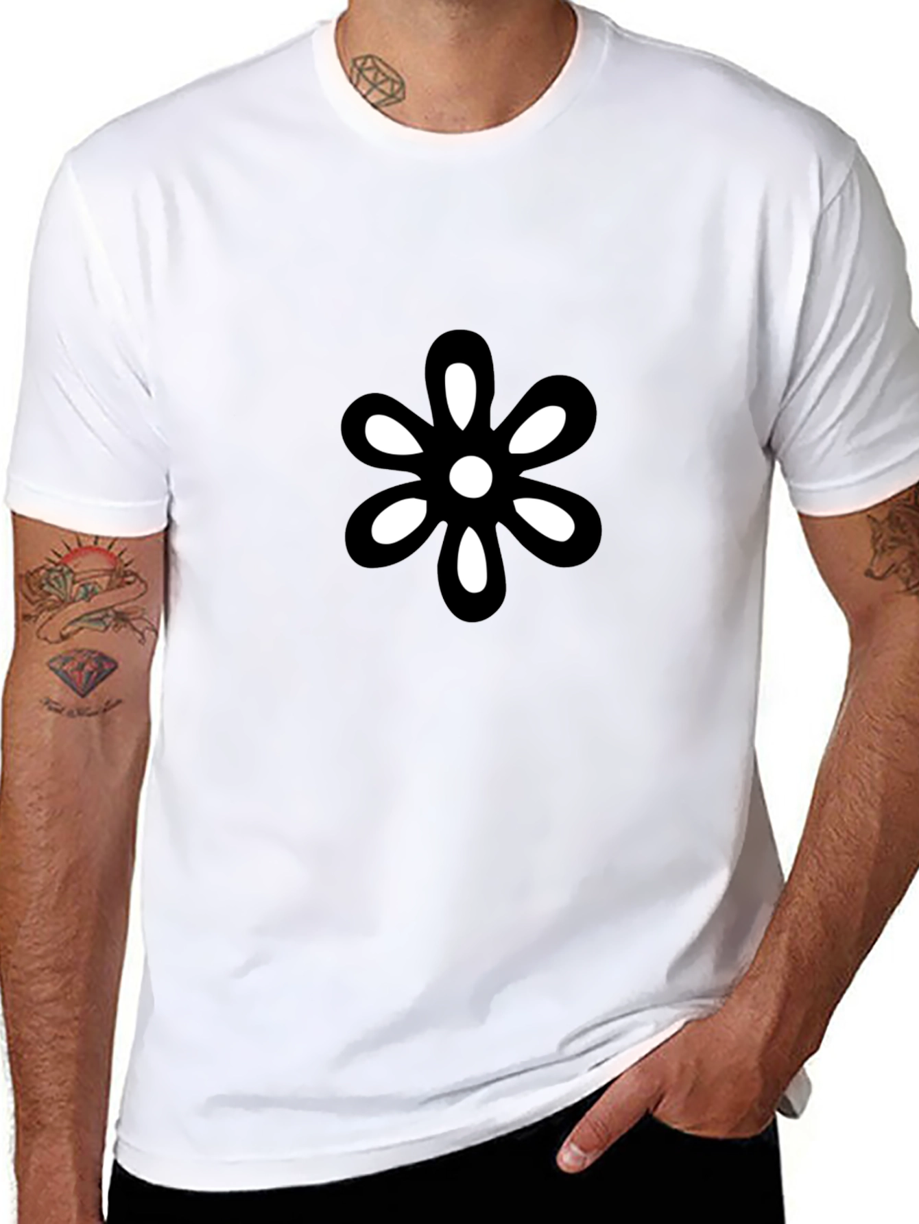Modern Flower Graphic Black T-Shirt