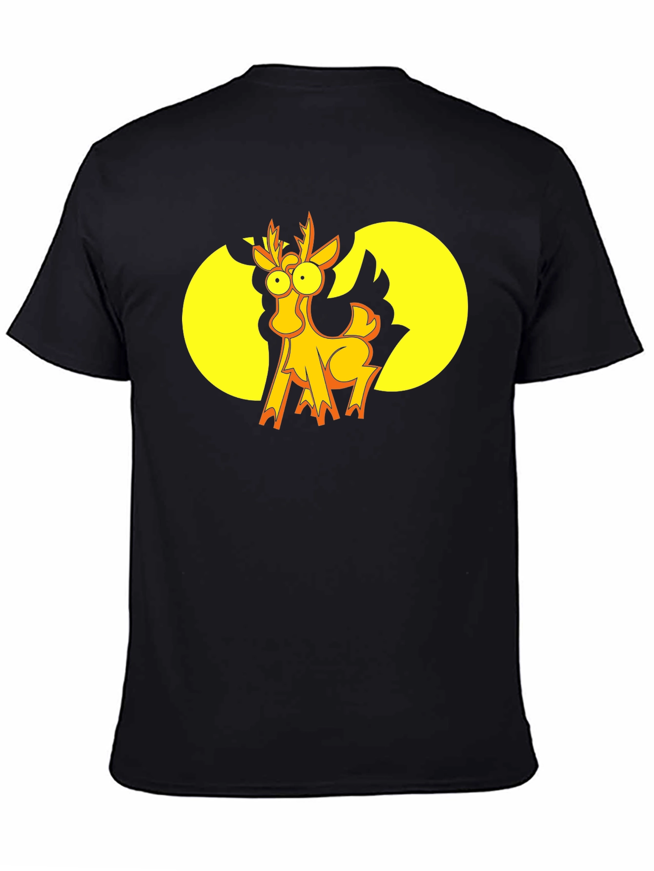 Funny Cartoon Deer Graphic T-Shirt - Black