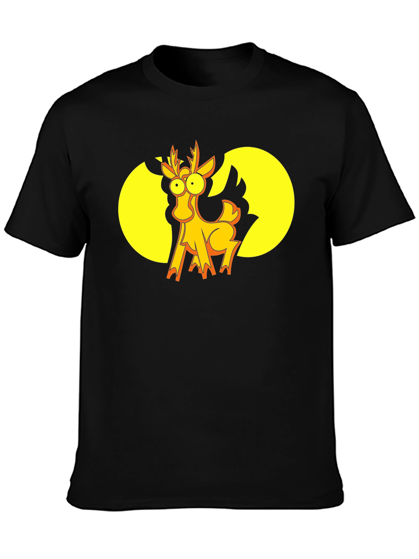 Funny Cartoon Deer Graphic T-Shirt - Black