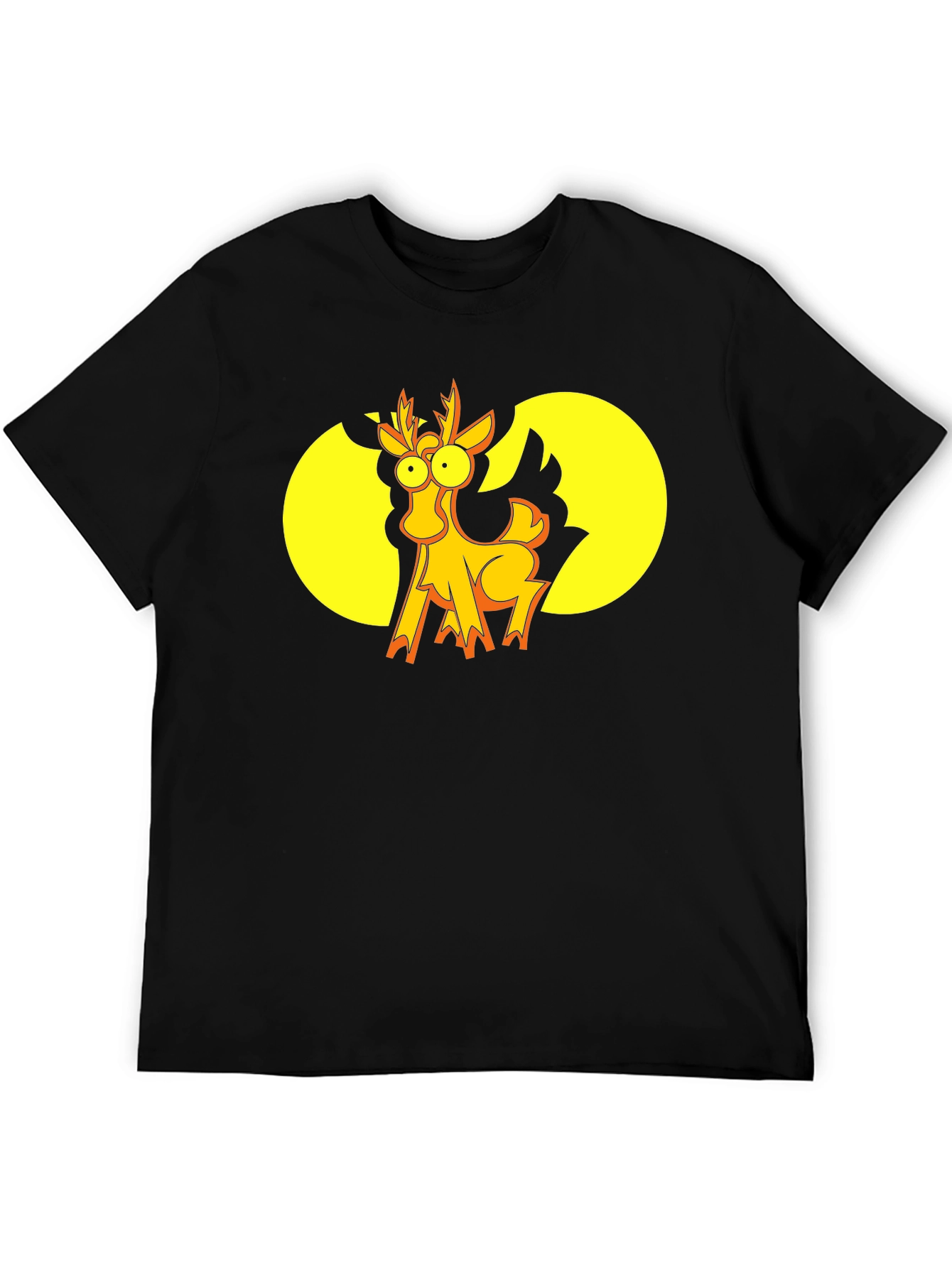 Funny Cartoon Deer Graphic T-Shirt - Black