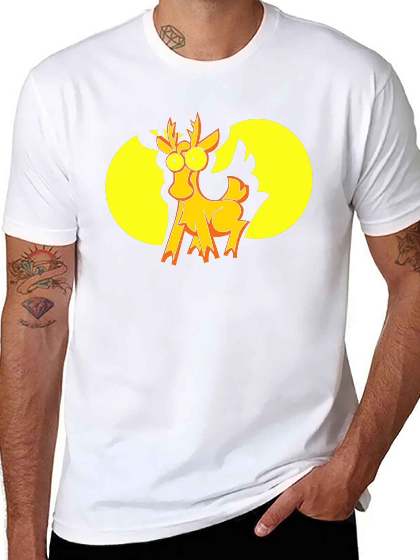 Funny Cartoon Deer Graphic T-Shirt - Black