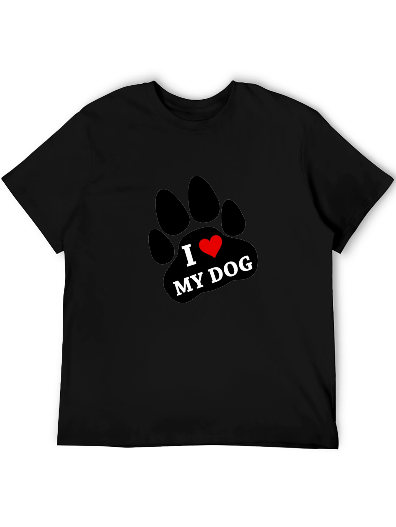 I Love My Dog Paw Print T-Shirt - Black