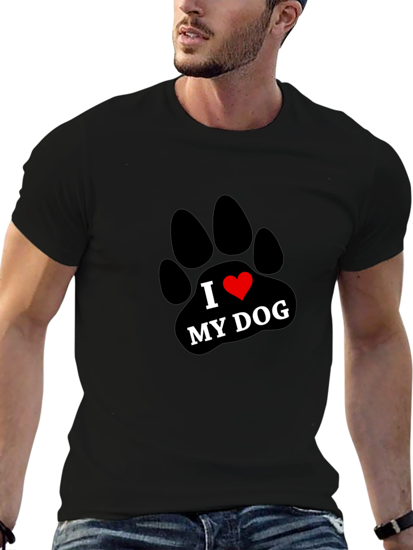 I Love My Dog Paw Print T-Shirt - Black