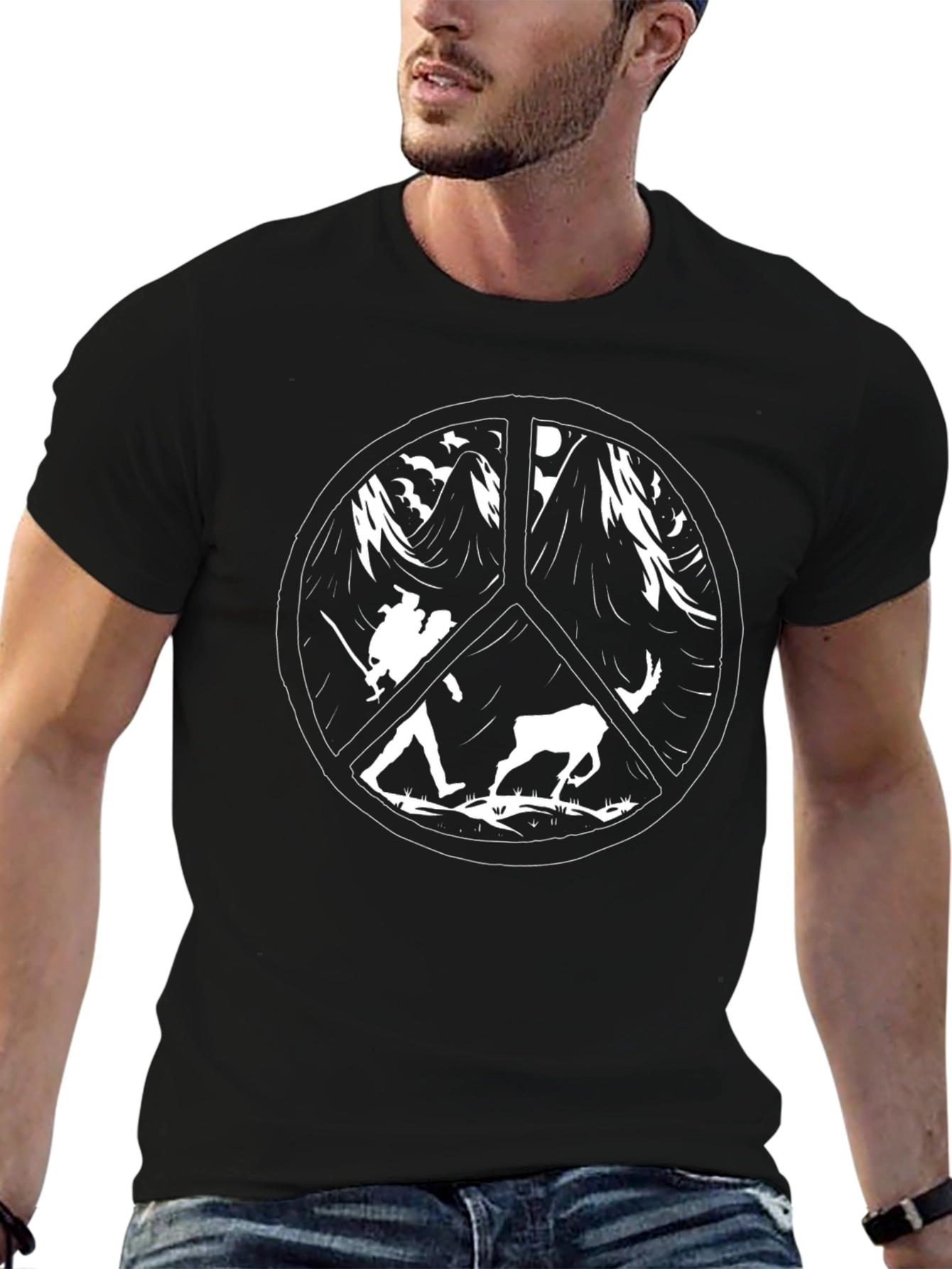 Peace Sign Nature Black T-Shirt