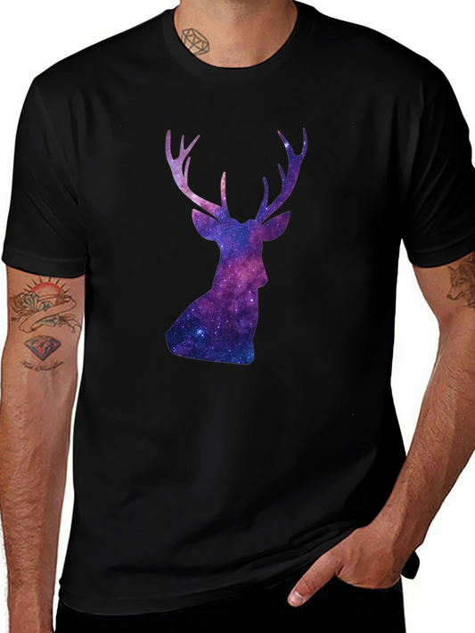 Cosmic Deer Graphic Tee - Black Cotton Blend
